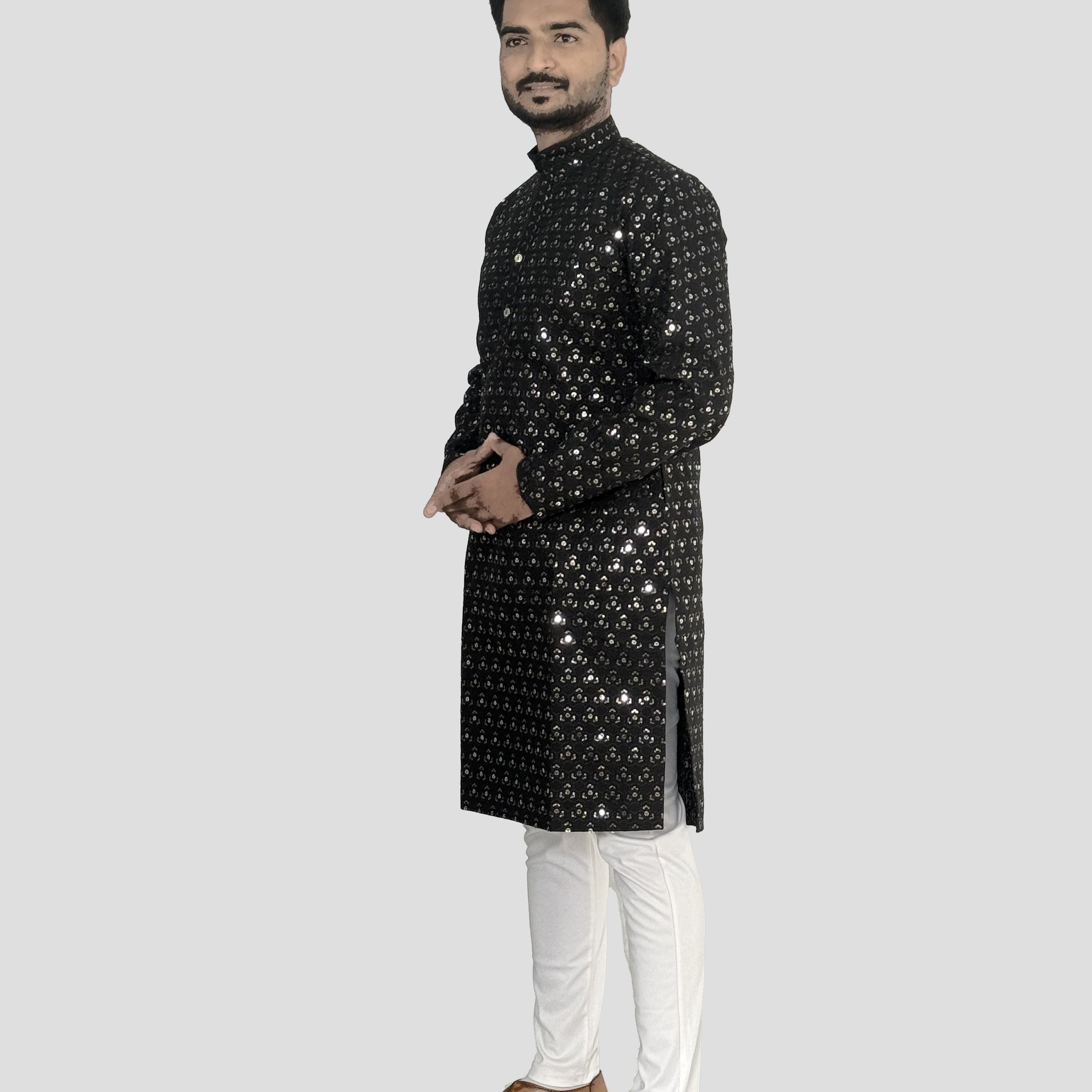 Floral Embroidered Sequence Cotton Kurta