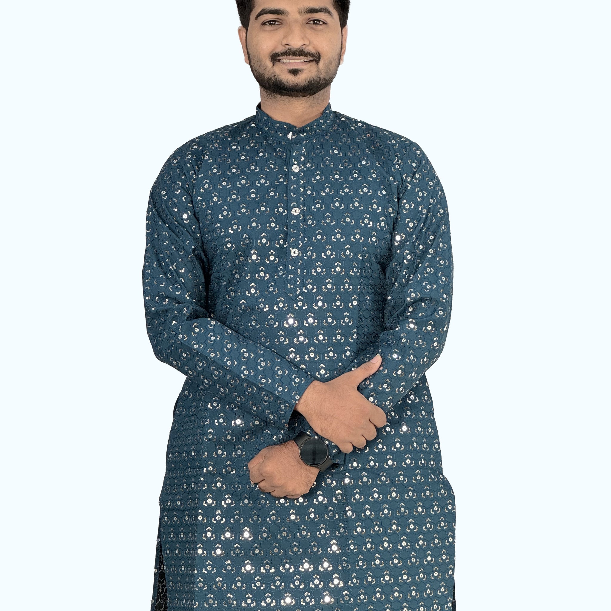 Floral Embroidered Sequence Cotton Kurta