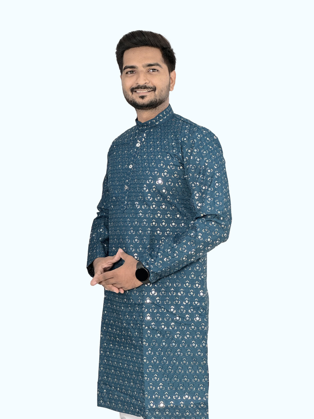 Floral Embroidered Sequence Cotton Kurta