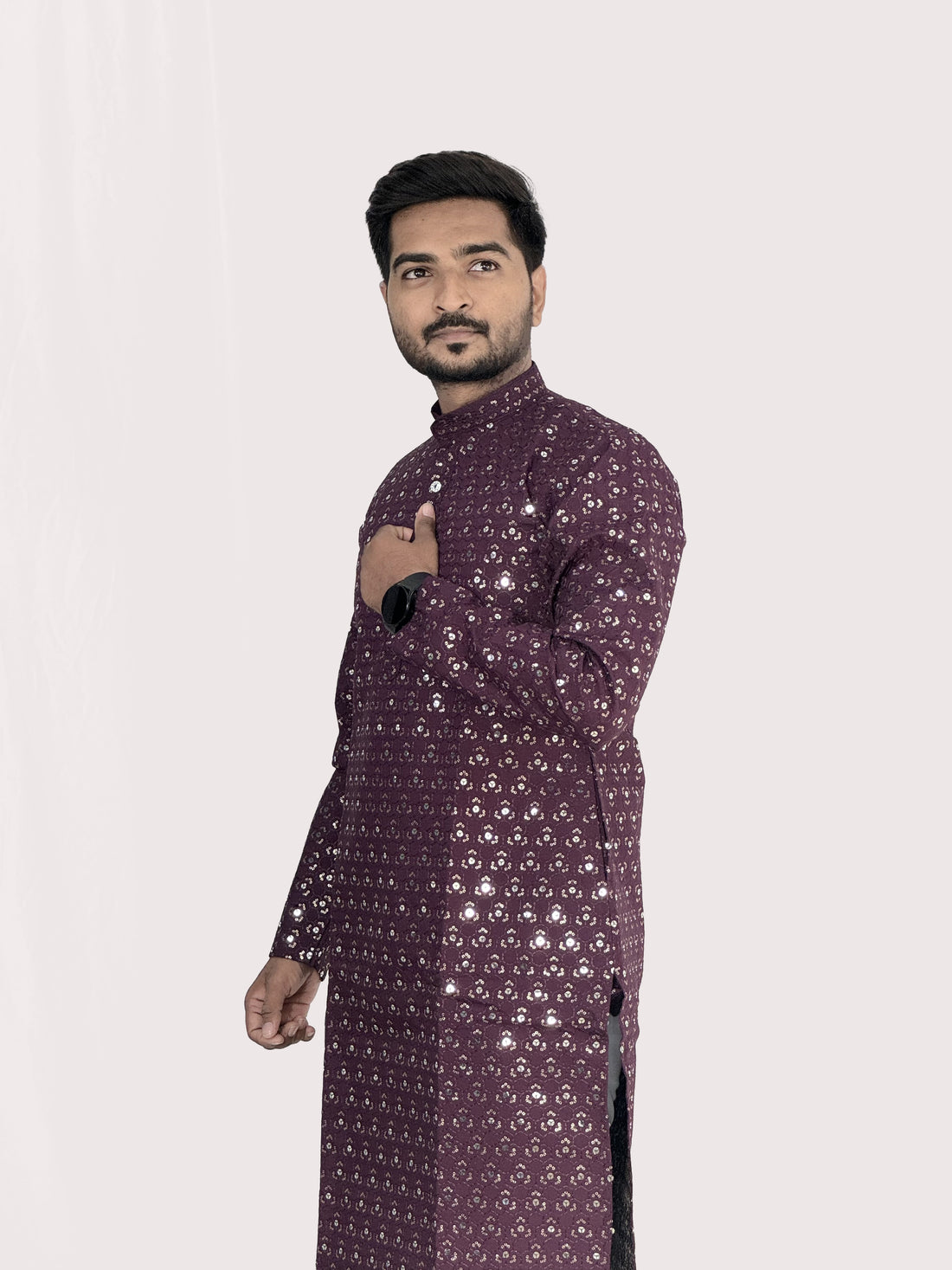 Floral Embroidered Sequence Cotton Kurta