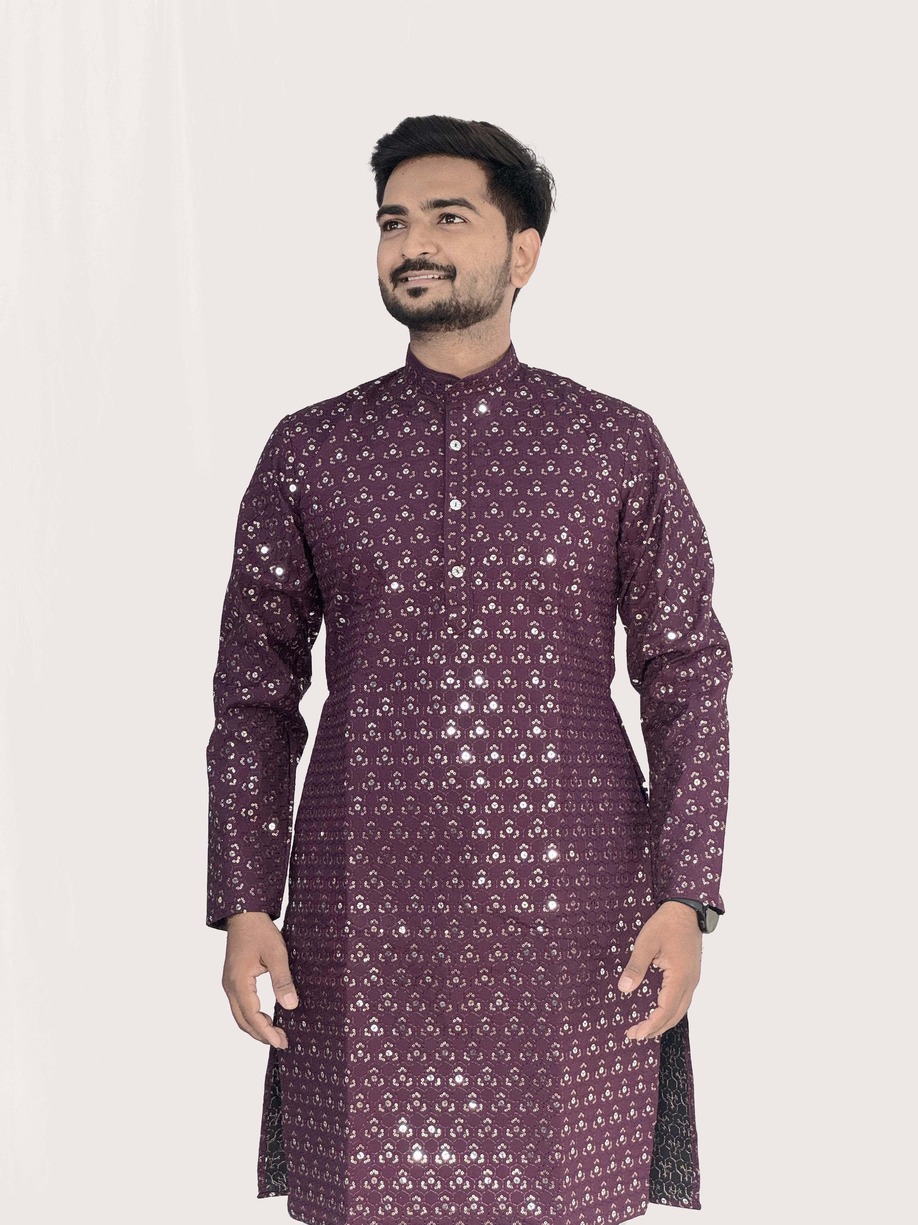 Floral Embroidered Sequence Cotton Kurta