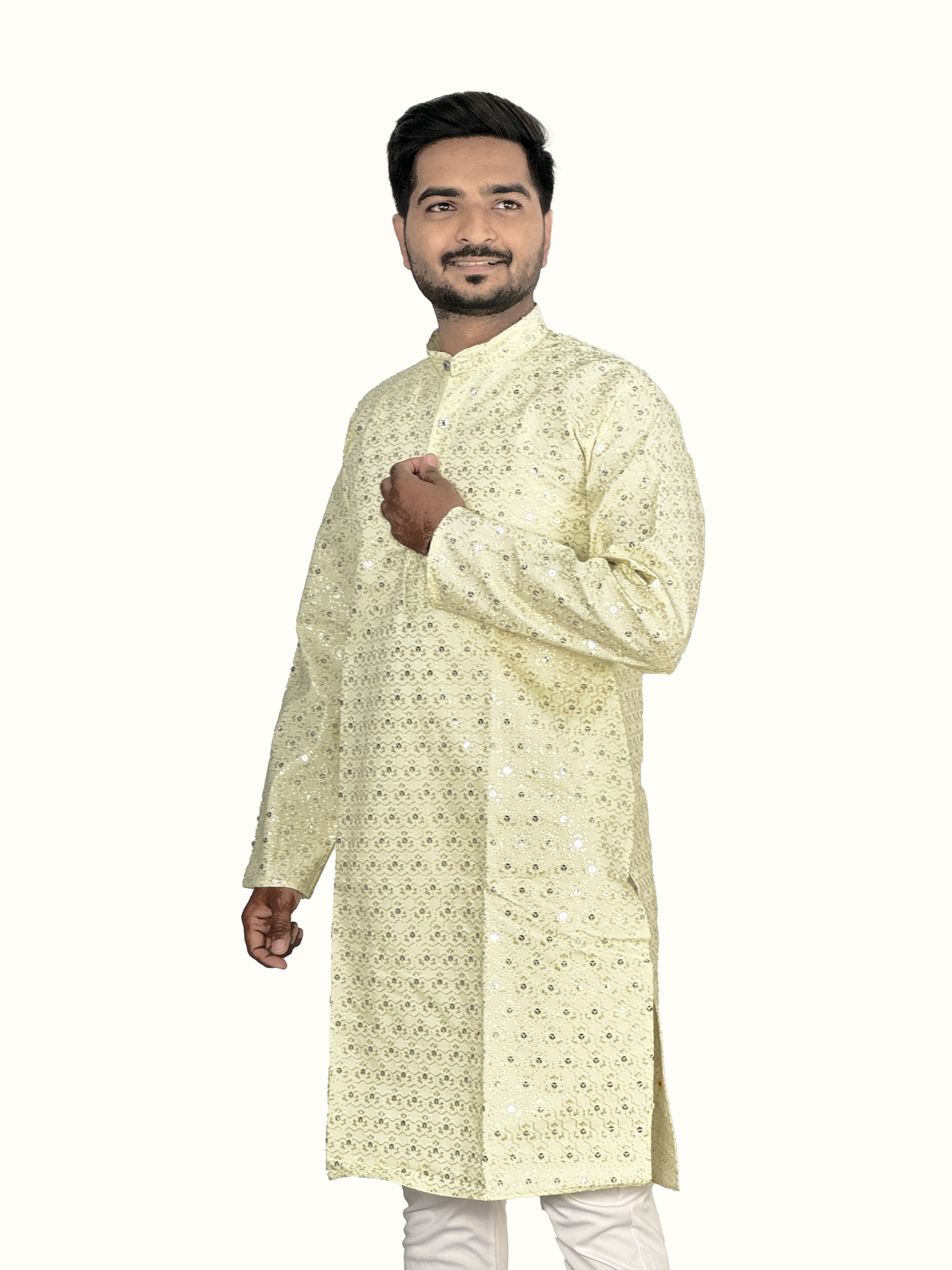 Floral Embroidered Sequence Cotton Kurta