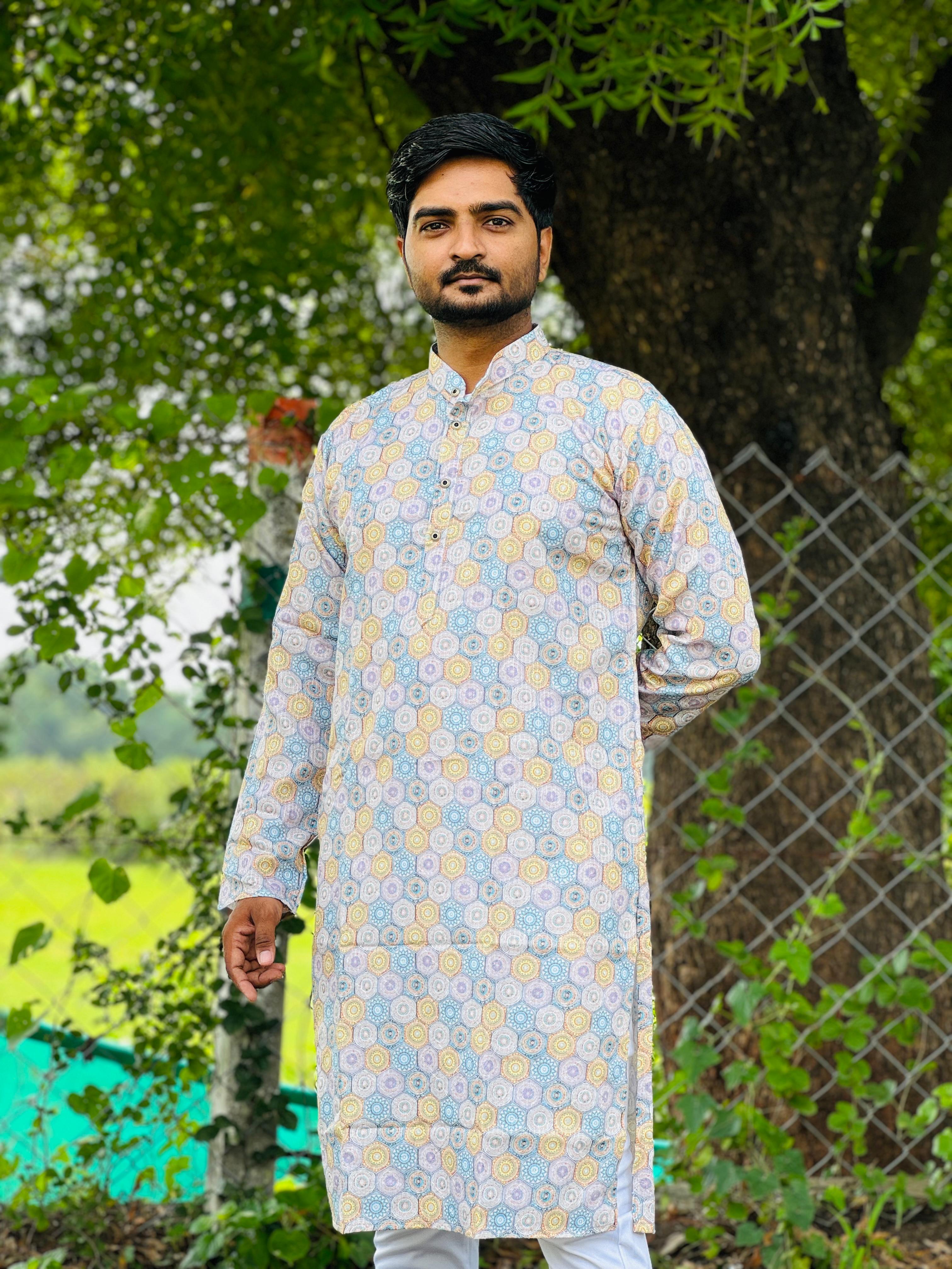 Embroidery work with Digital Print Cotton Kurta in multicolor