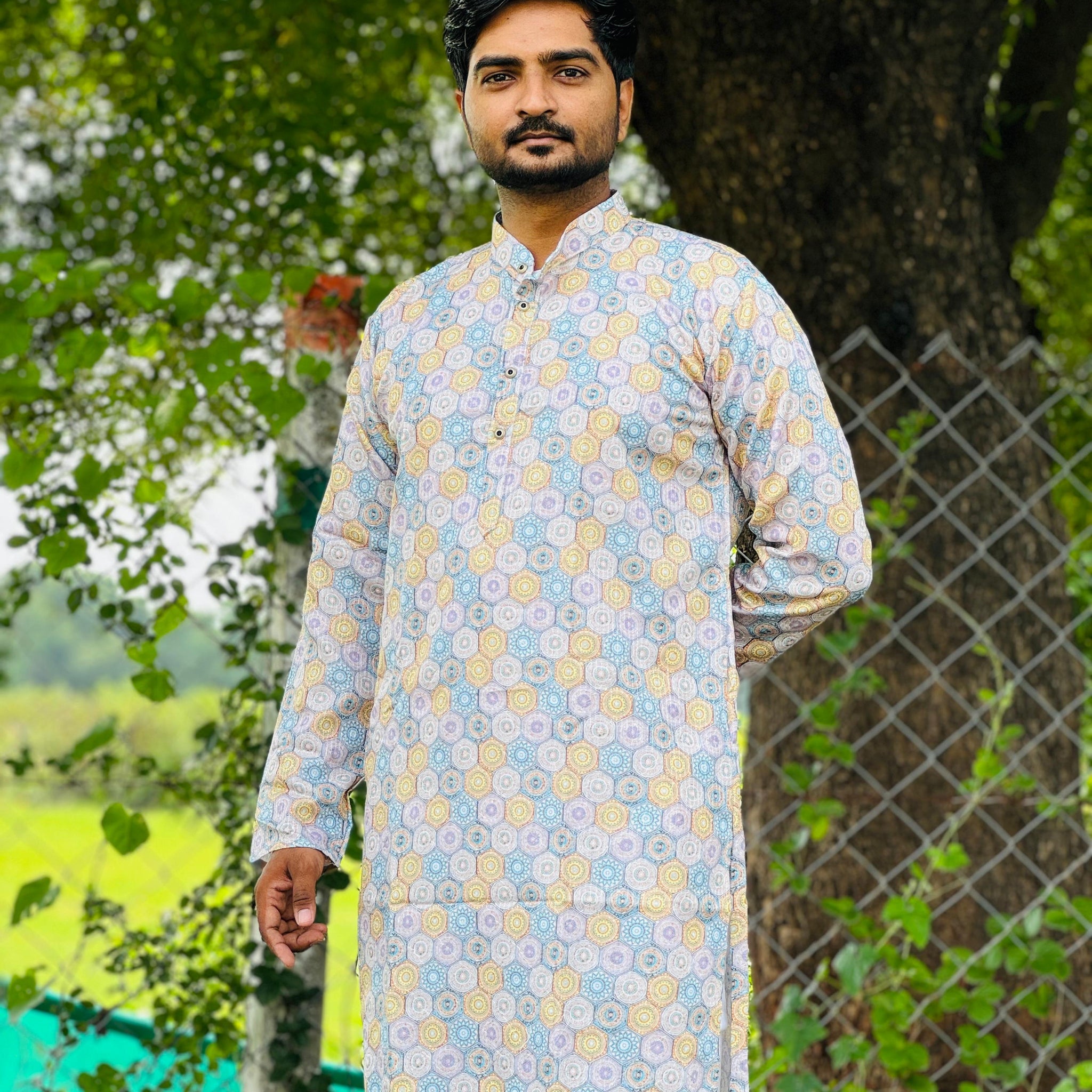 Embroidery work with Digital Print Cotton Kurta in multicolor