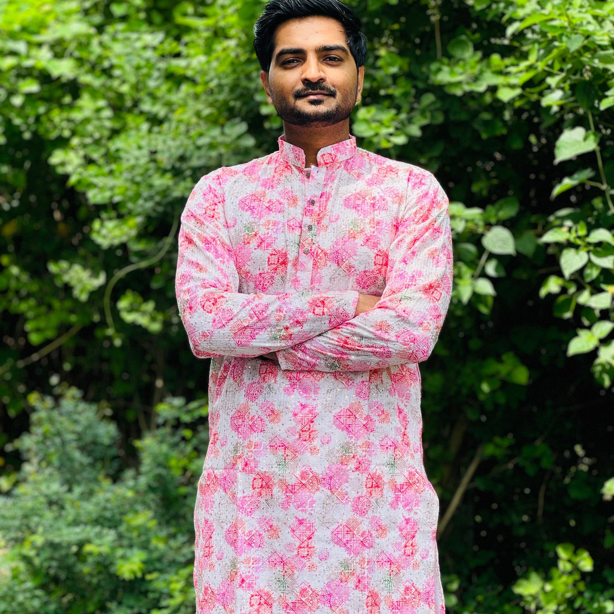 Cotton Kurta with Digital Print in Light Pink