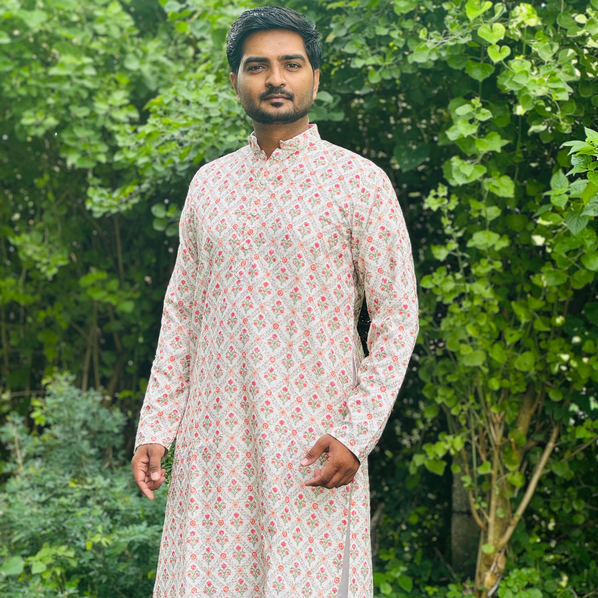 Cotton Kurta with Digital Print in Yellowish Orange.