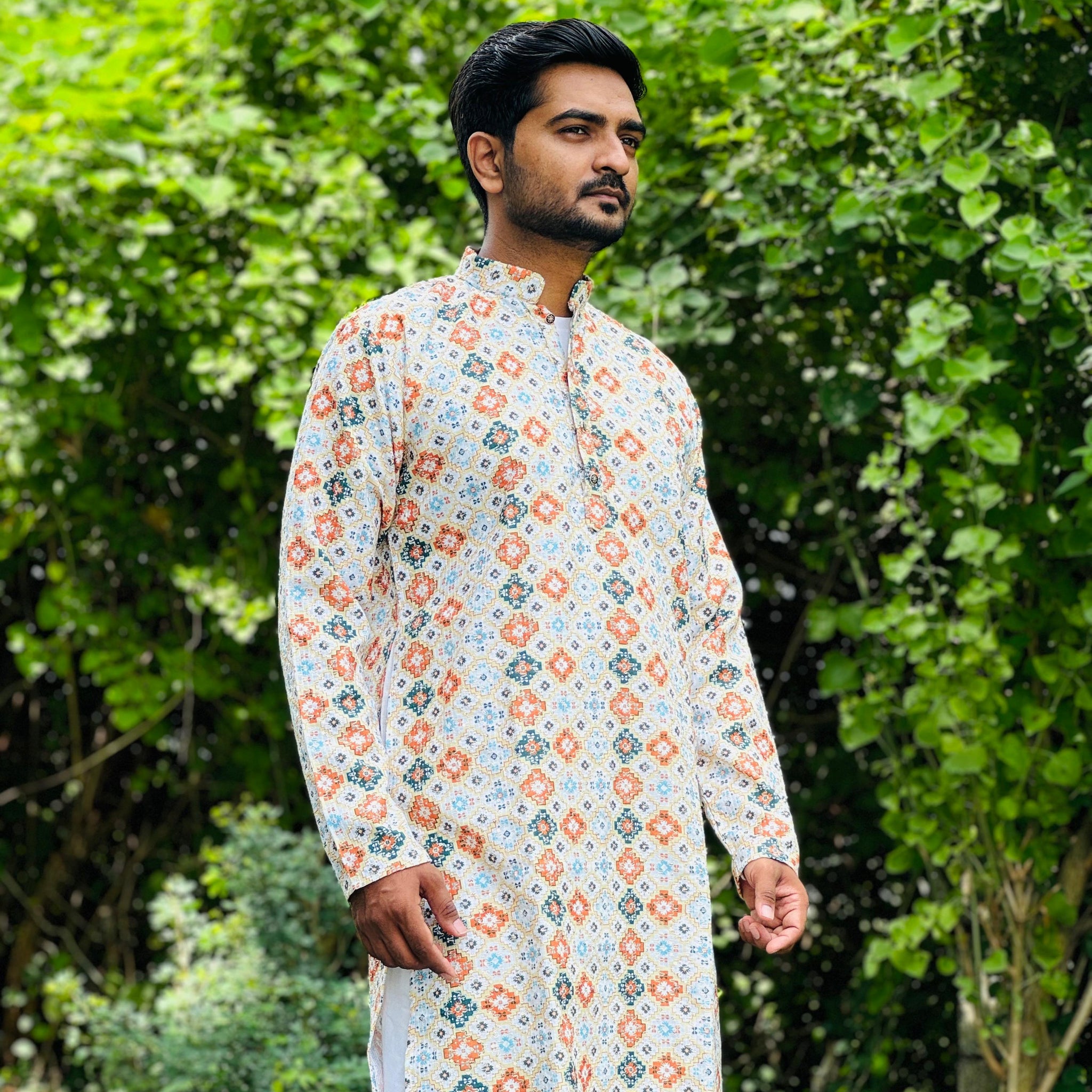 Cotton Kurta with Digital Print in Yellow Colour