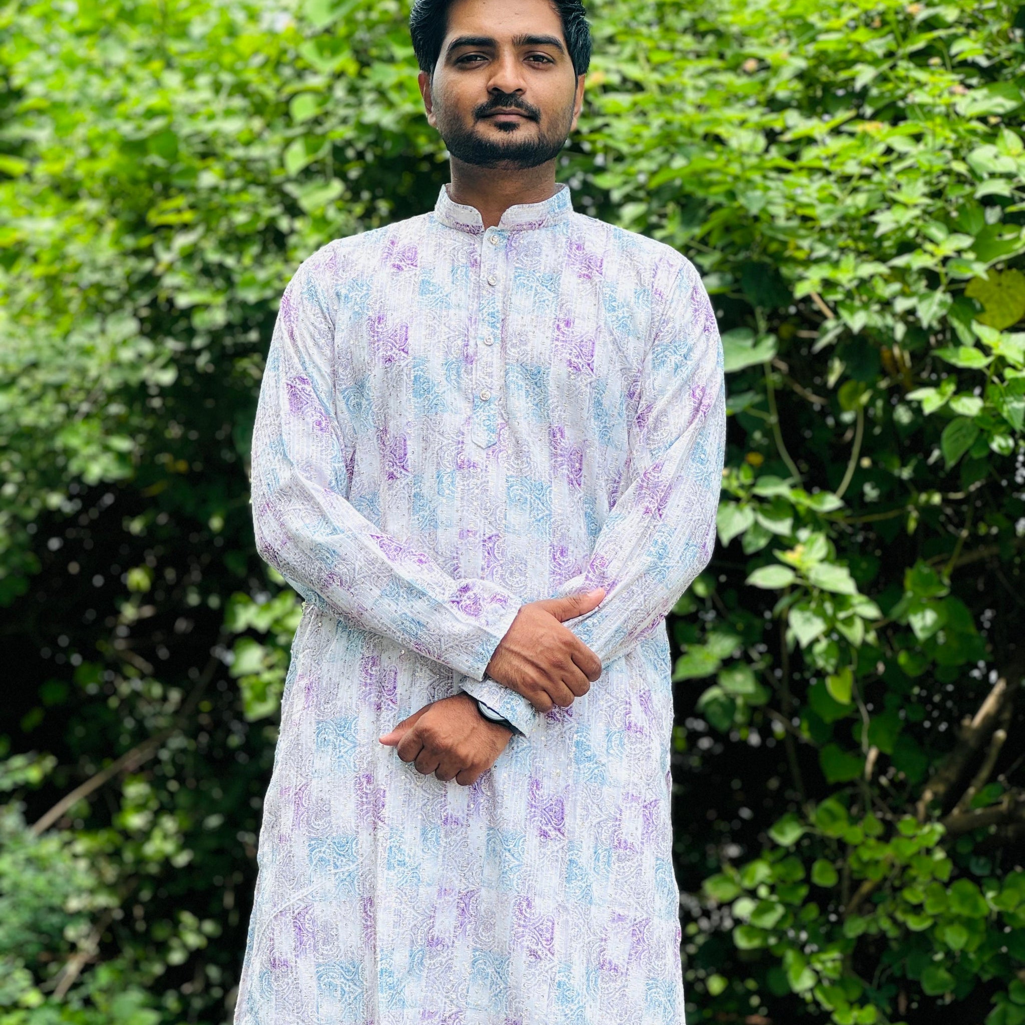 Cotton Kurta with Digital Print in White and Pink Colour.