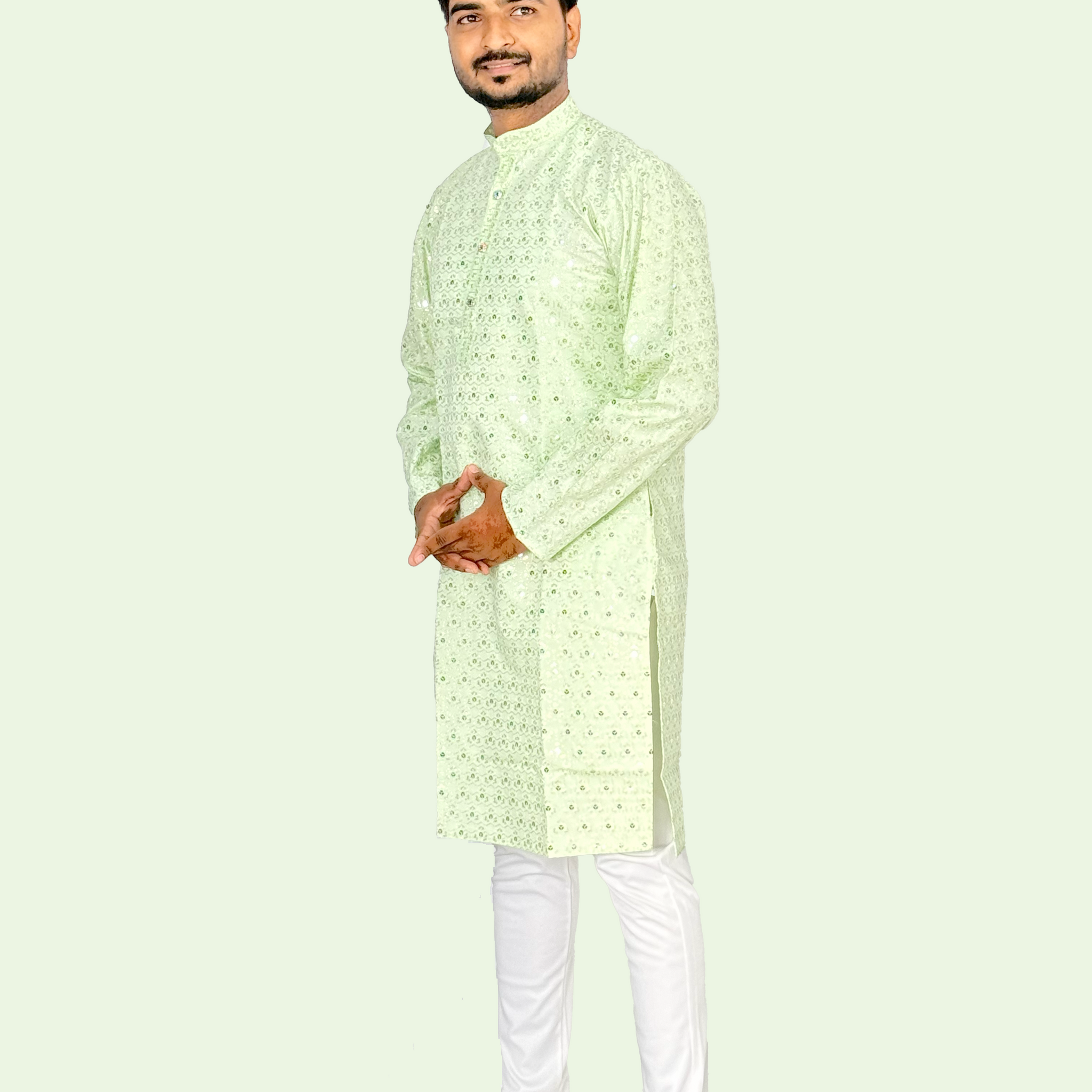 Floral Embroidered Sequence Cotton Kurta