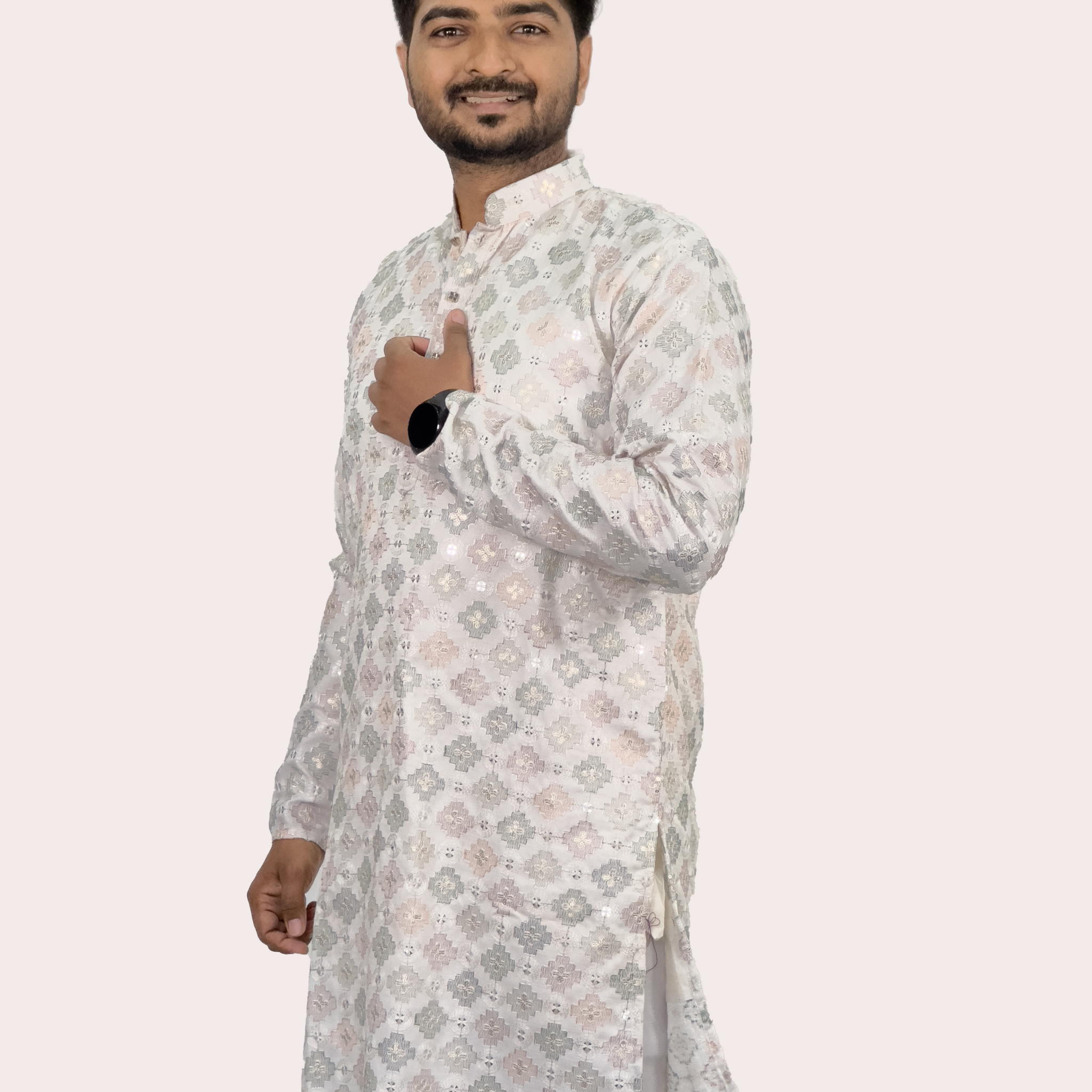 Embroidered sequinned Silk Kurta