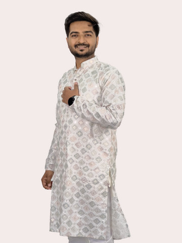 Embroidered sequinned Silk Kurta