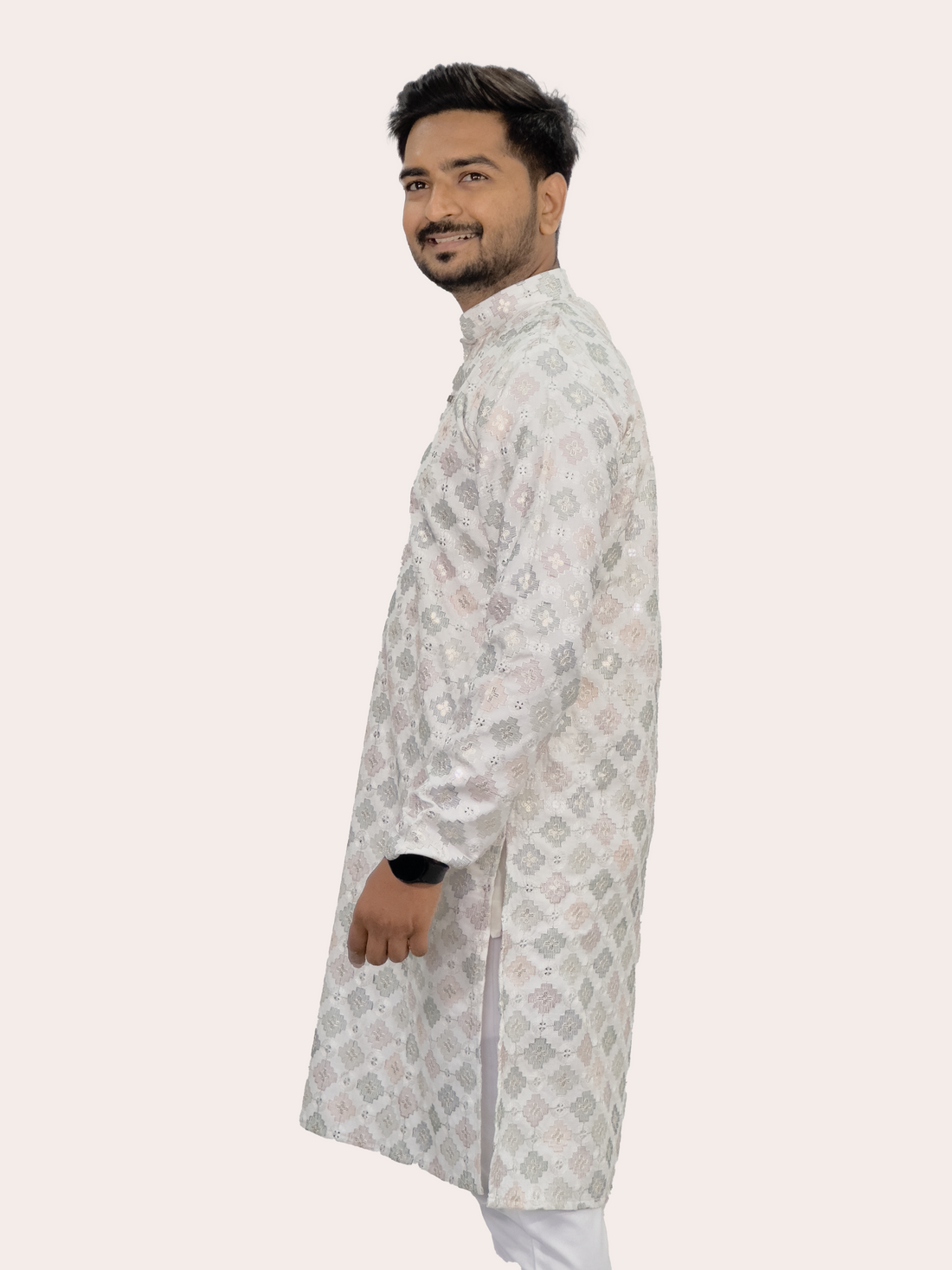 Embroidered sequinned Silk Kurta