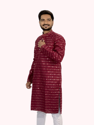 Embroidered Royal Linen Kurta