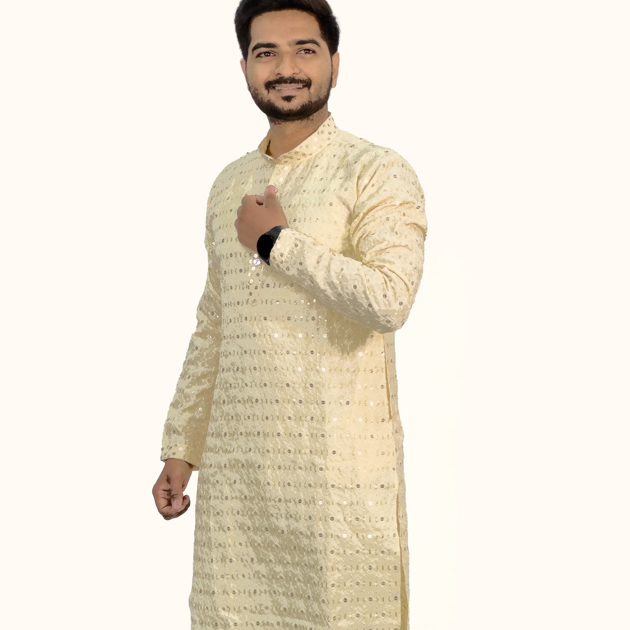 Embroidered Royal Linen Kurta