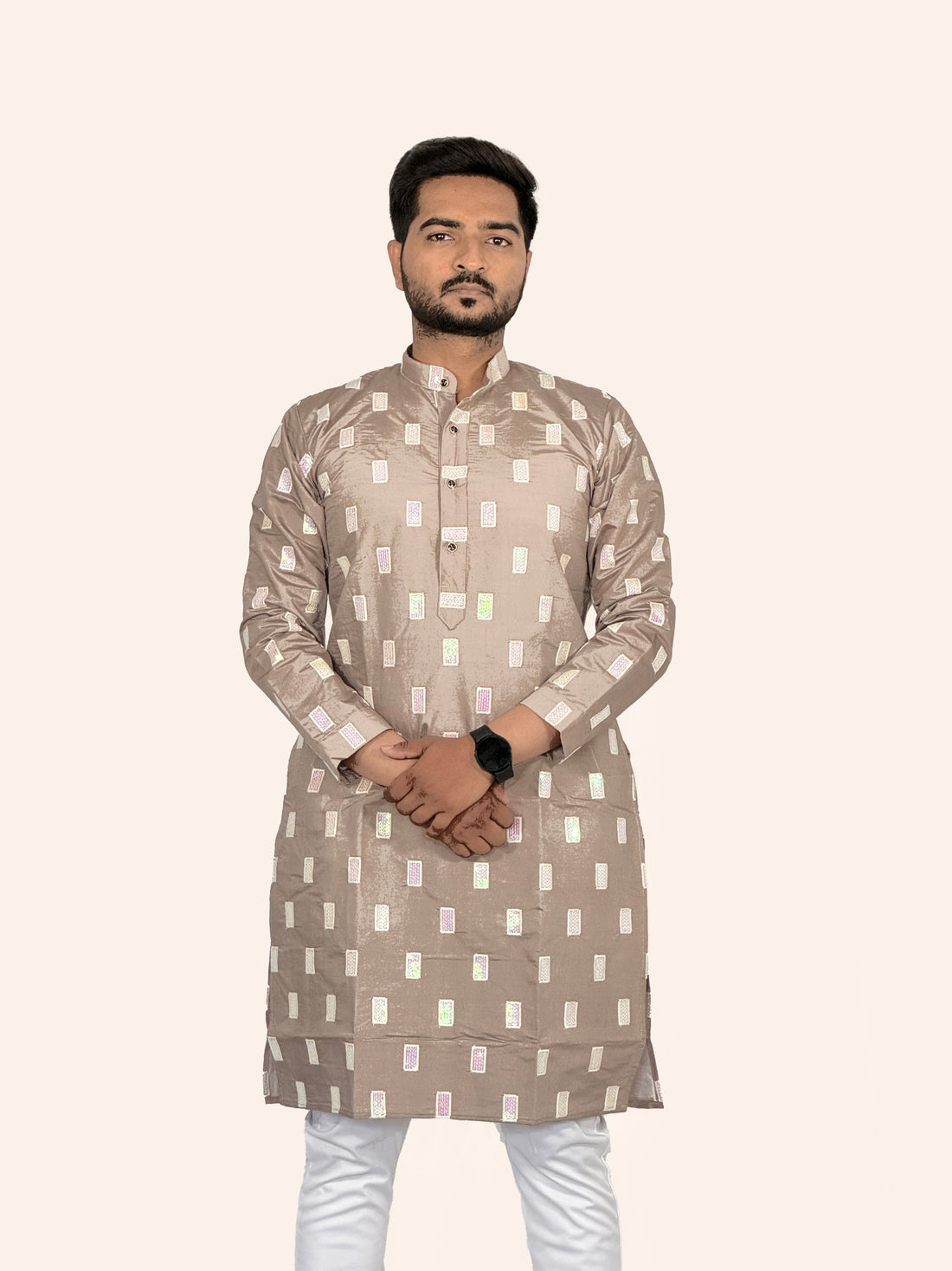 Elegant Embroidered Roman Silk Kurta