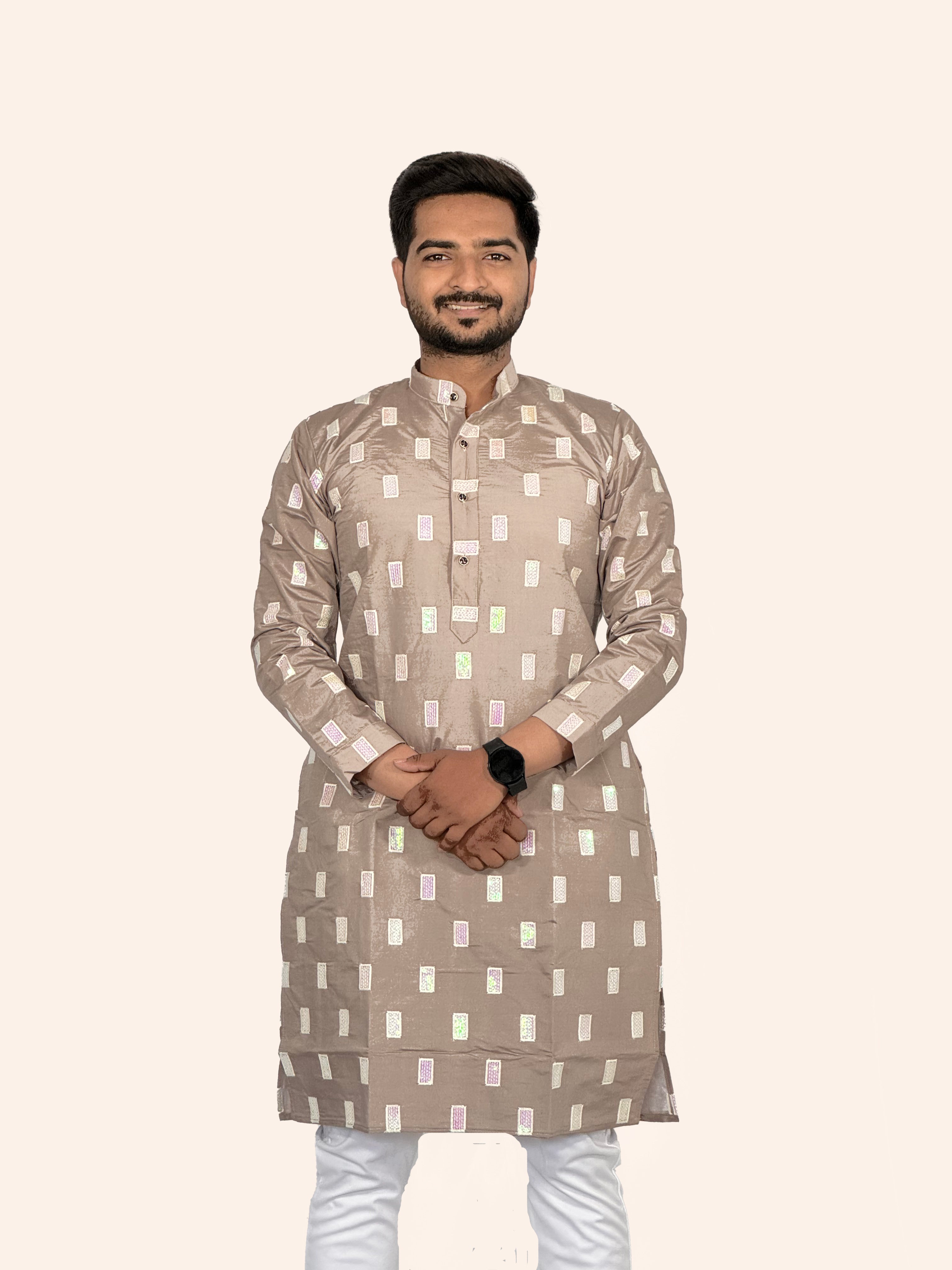 Elegant Embroidered Roman Silk Kurta