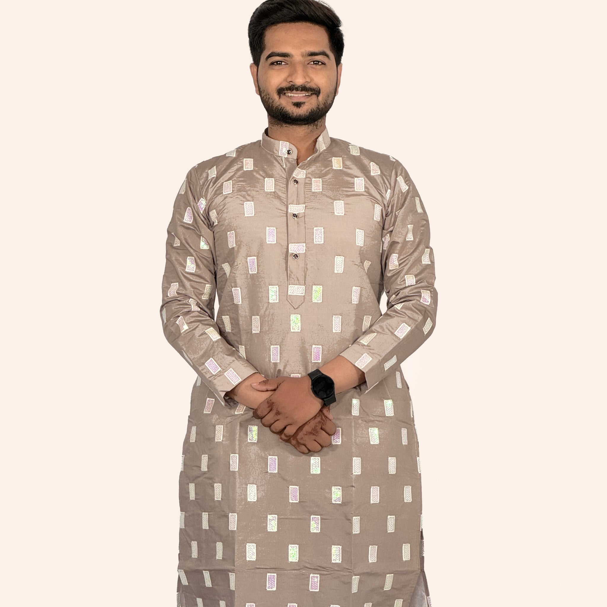 Elegant Embroidered Roman Silk Kurta