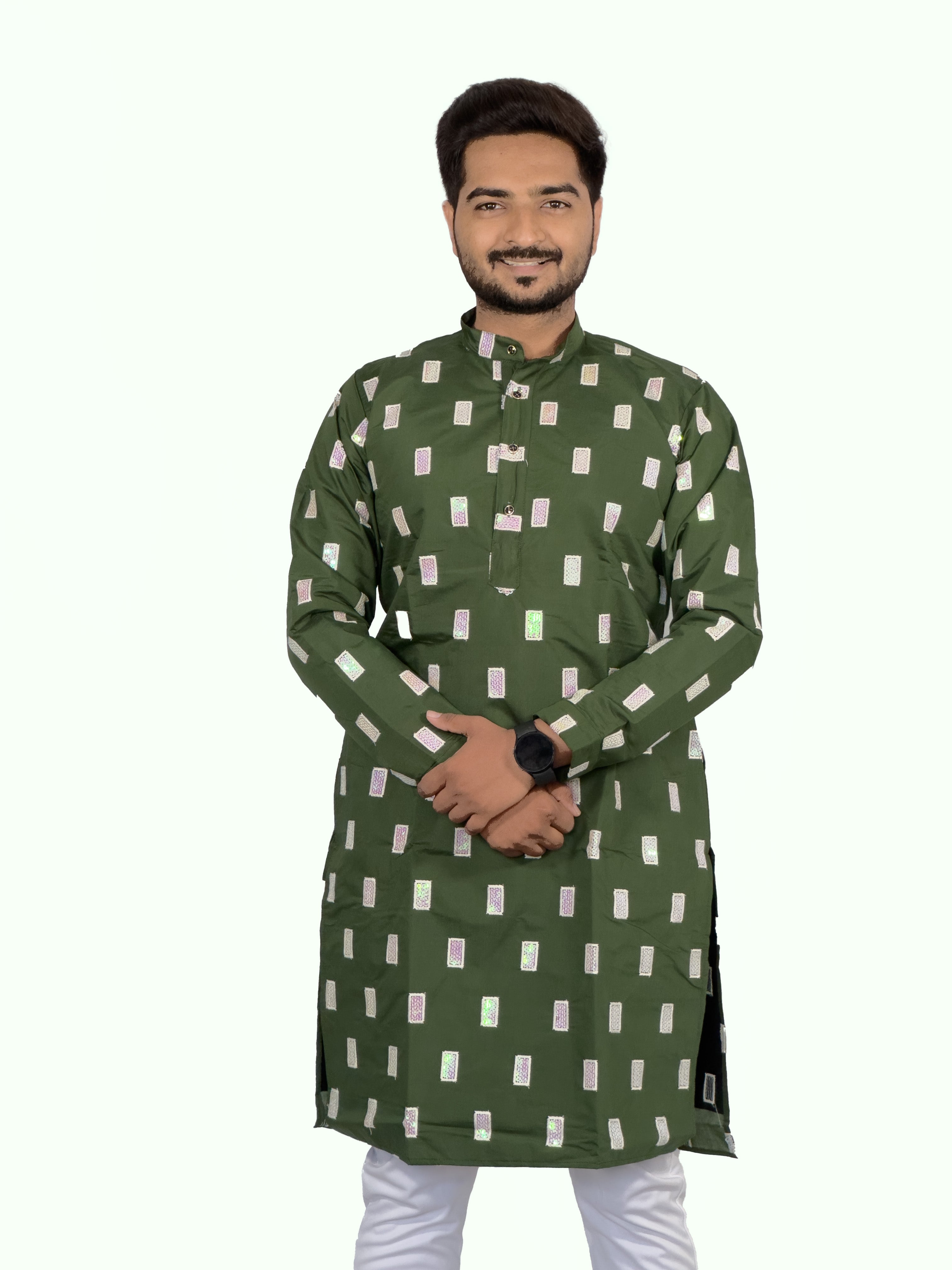 Elegant Embroidered Roman Silk Kurta