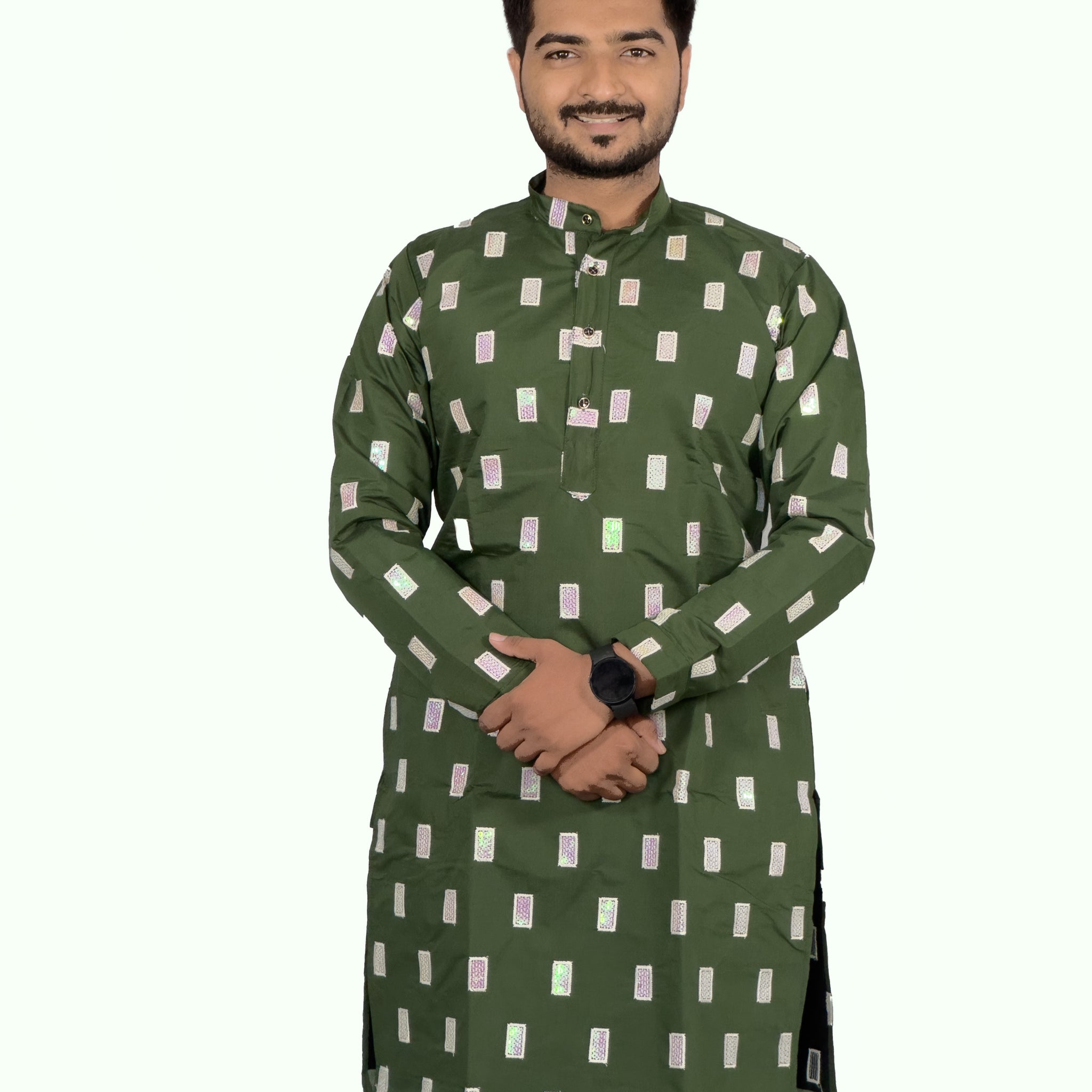 Elegant Embroidered Roman Silk Kurta