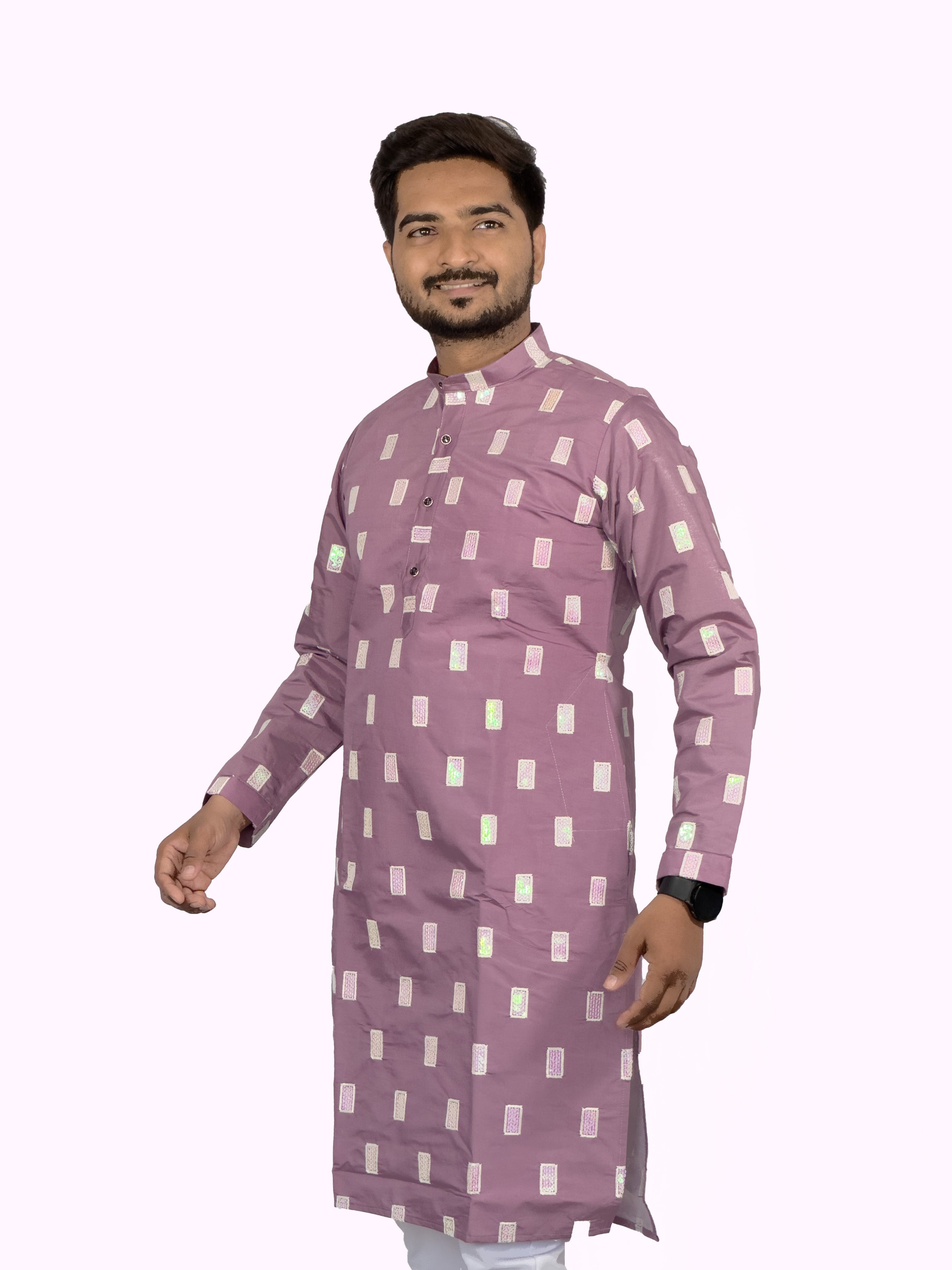 Elegant Embroidered Roman Silk Kurta