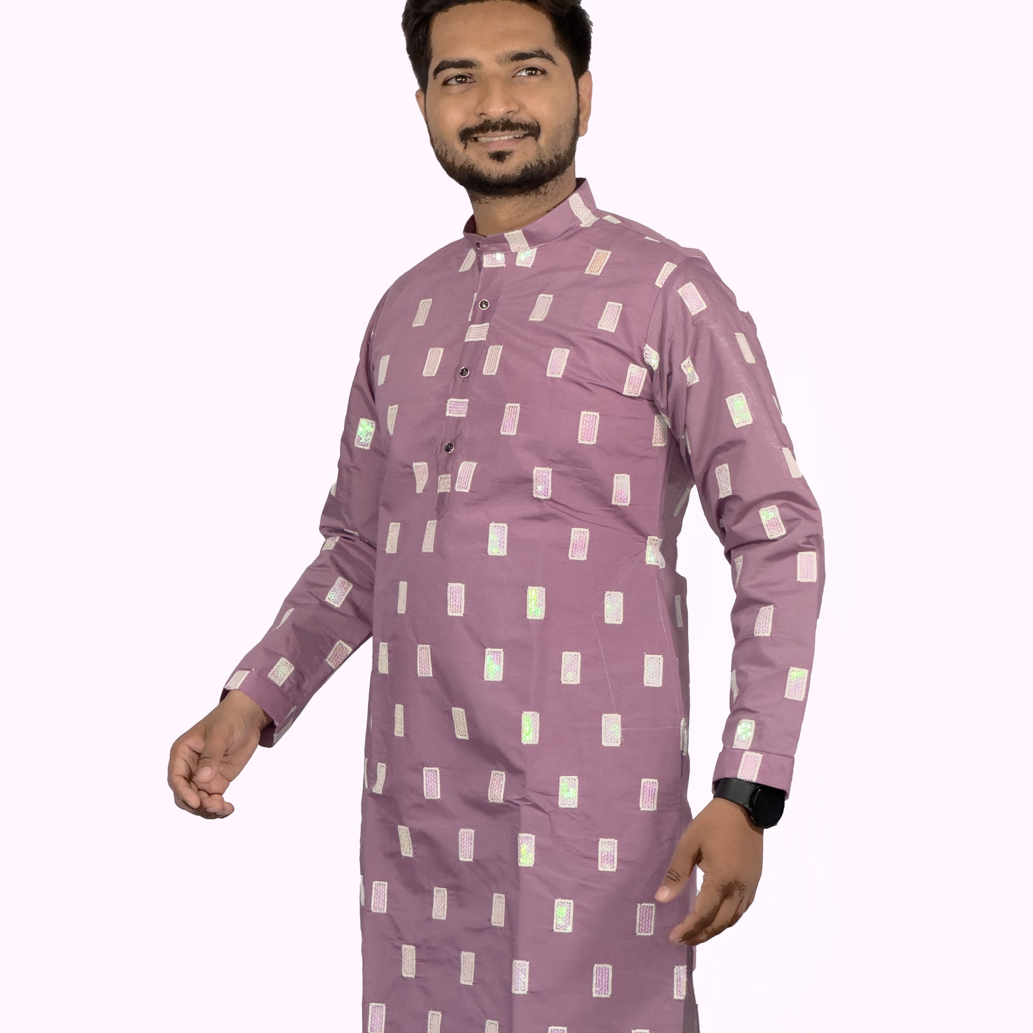 Elegant Embroidered Roman Silk Kurta