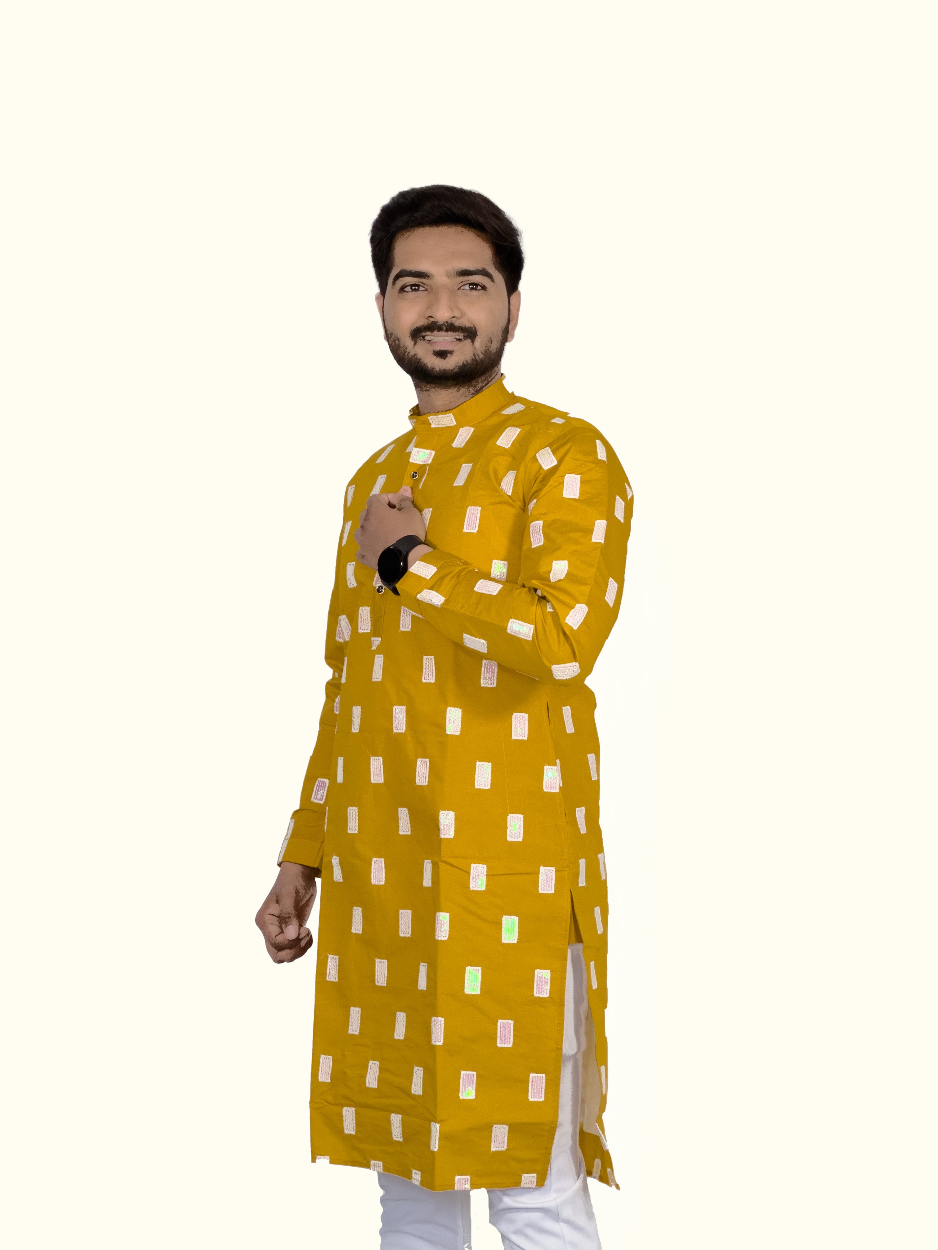 Elegant Embroidered Roman Silk Kurta