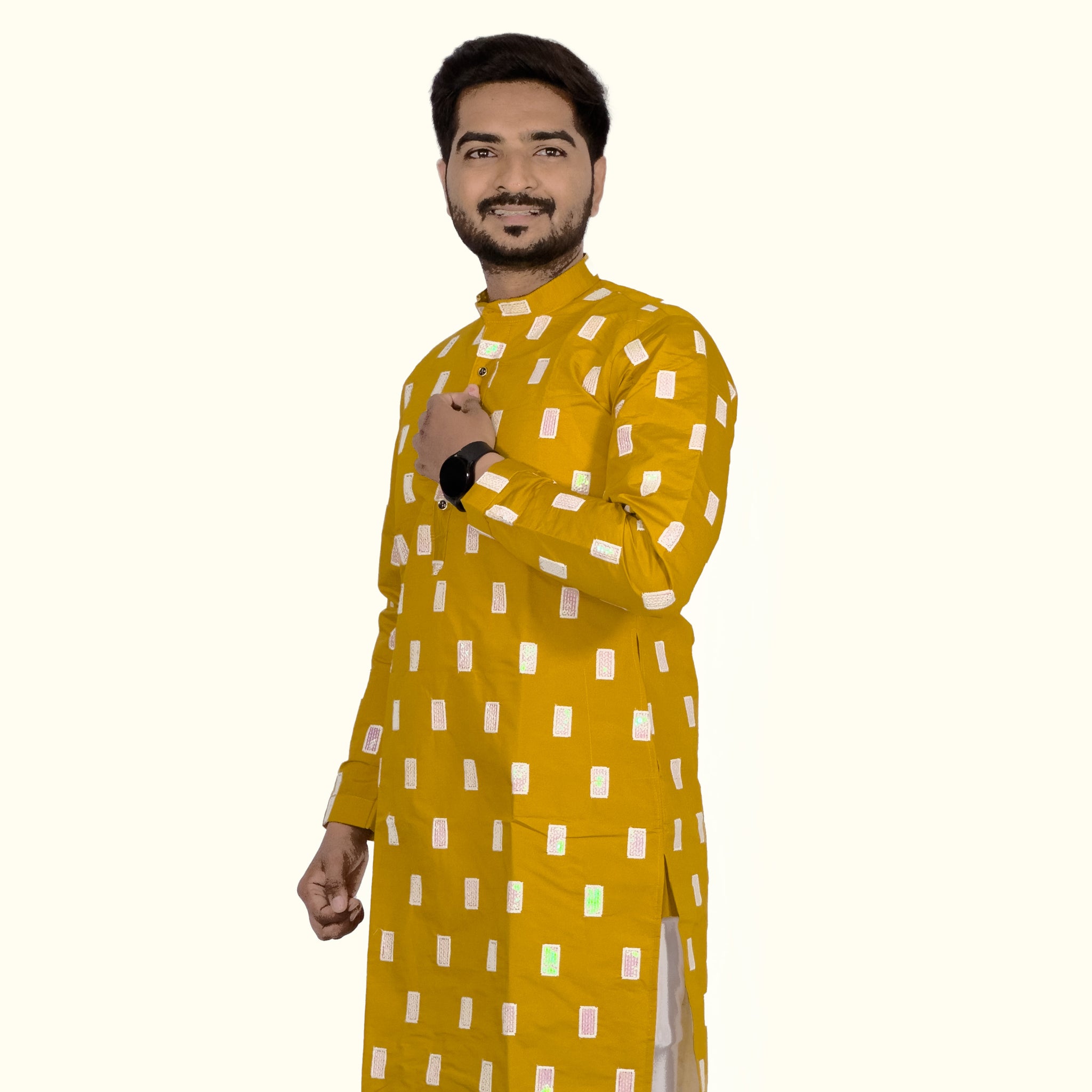 Elegant Embroidered Roman Silk Kurta