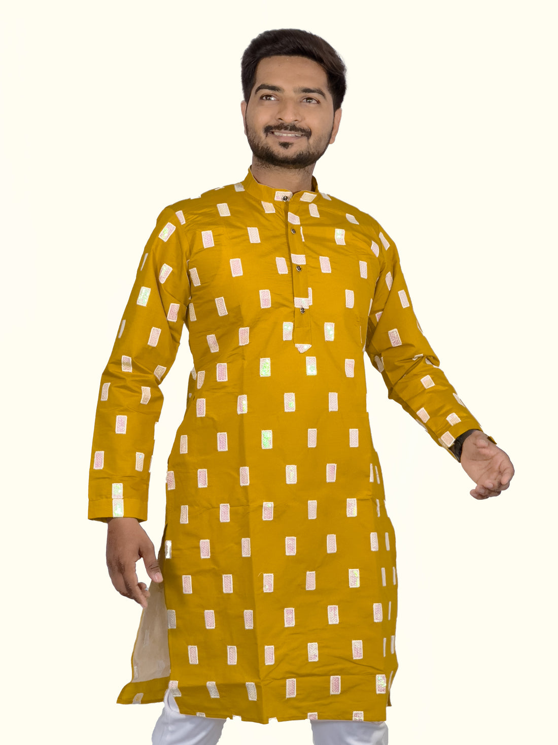 Elegant Embroidered Roman Silk Kurta