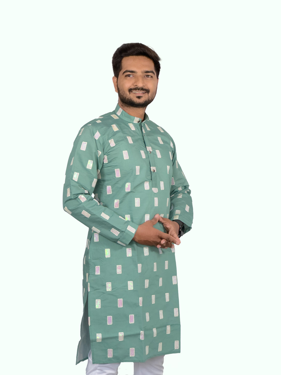 Elegant Embroidered Roman Silk Kurta