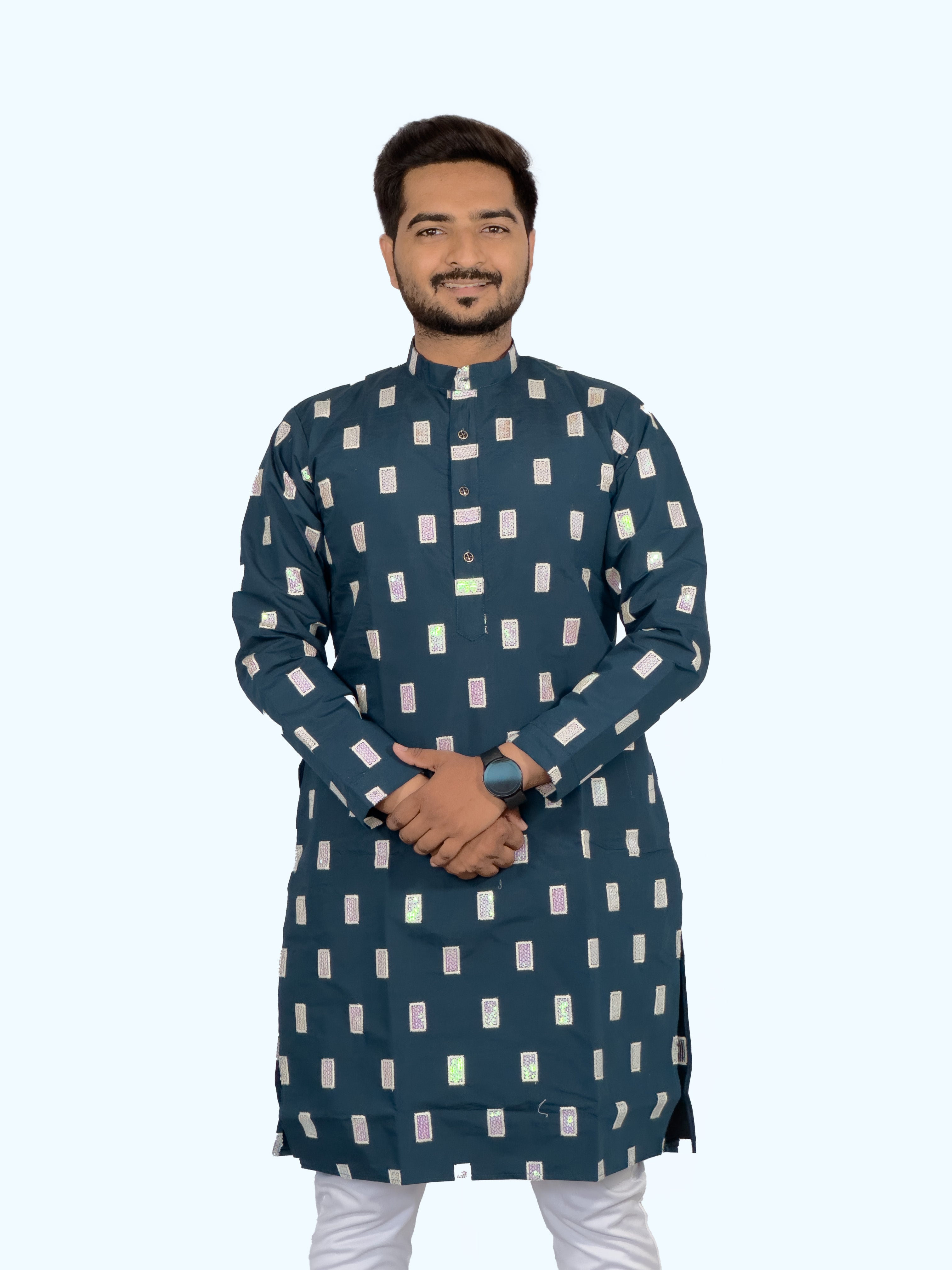 Elegant Embroidered Roman Silk Kurta