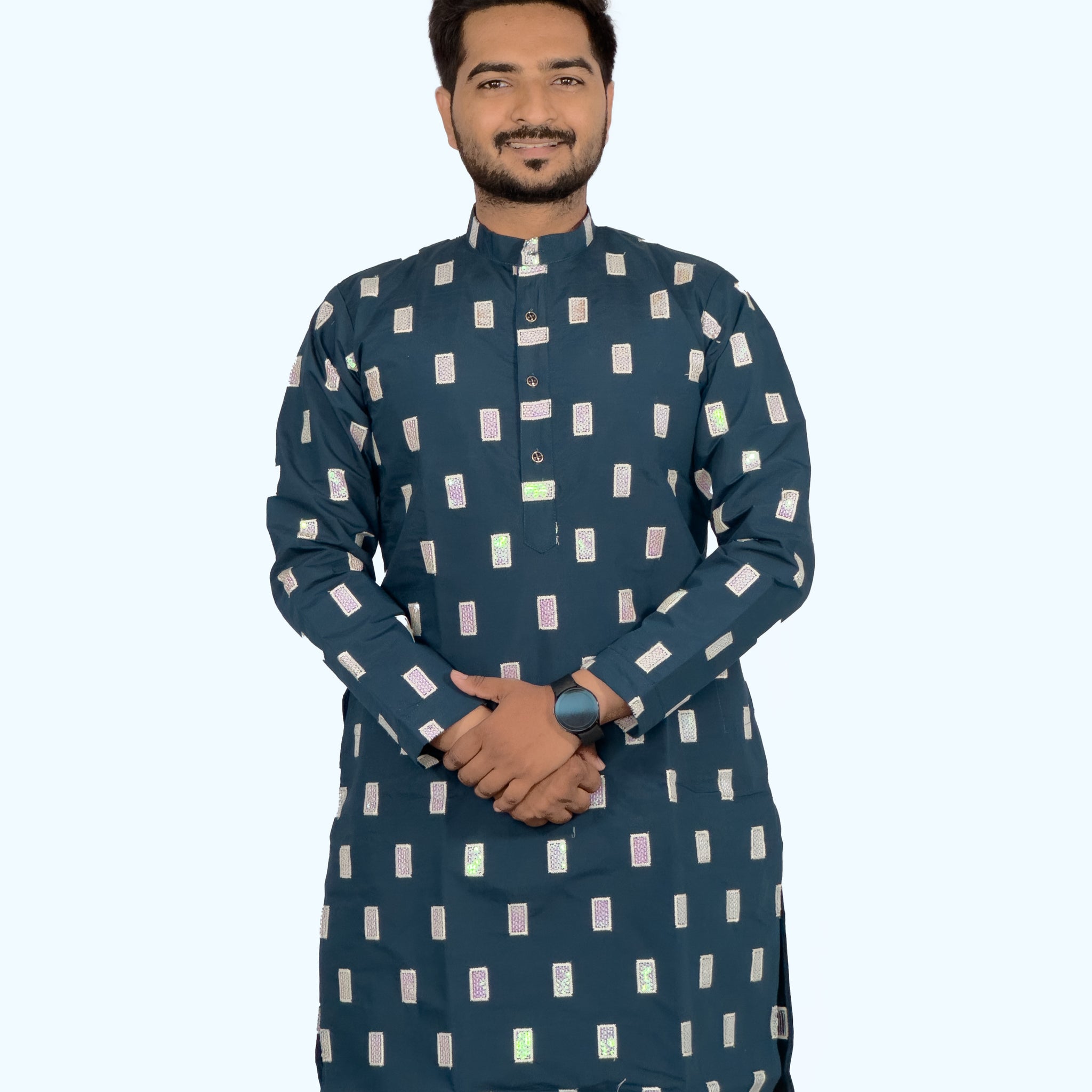 Elegant Embroidered Roman Silk Kurta