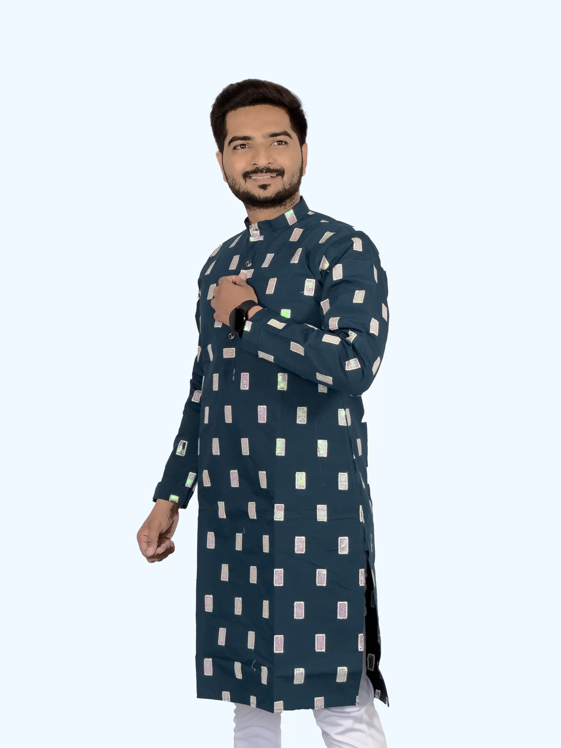 Elegant Embroidered Roman Silk Kurta