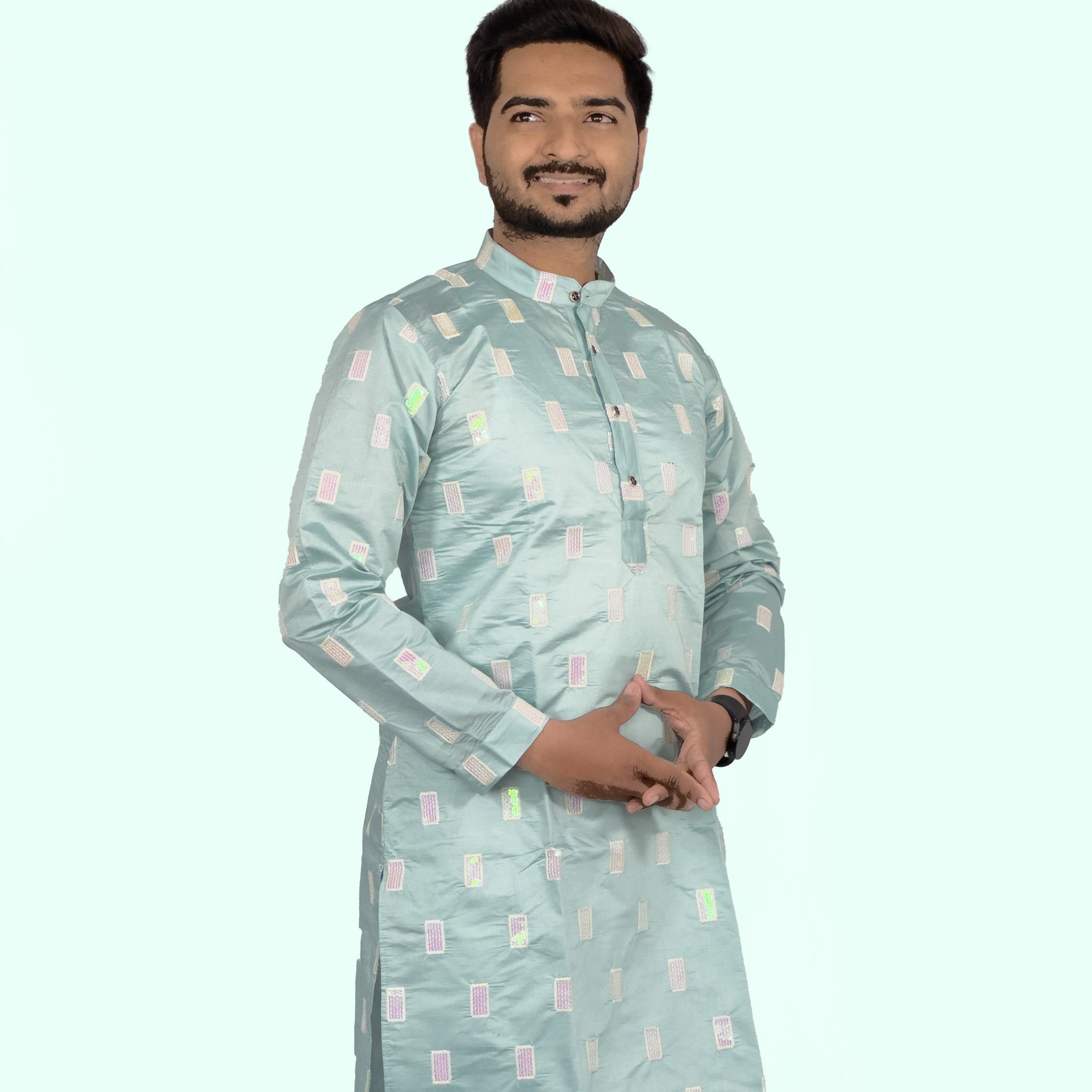 Elegant Embroidered Roman Silk Kurta