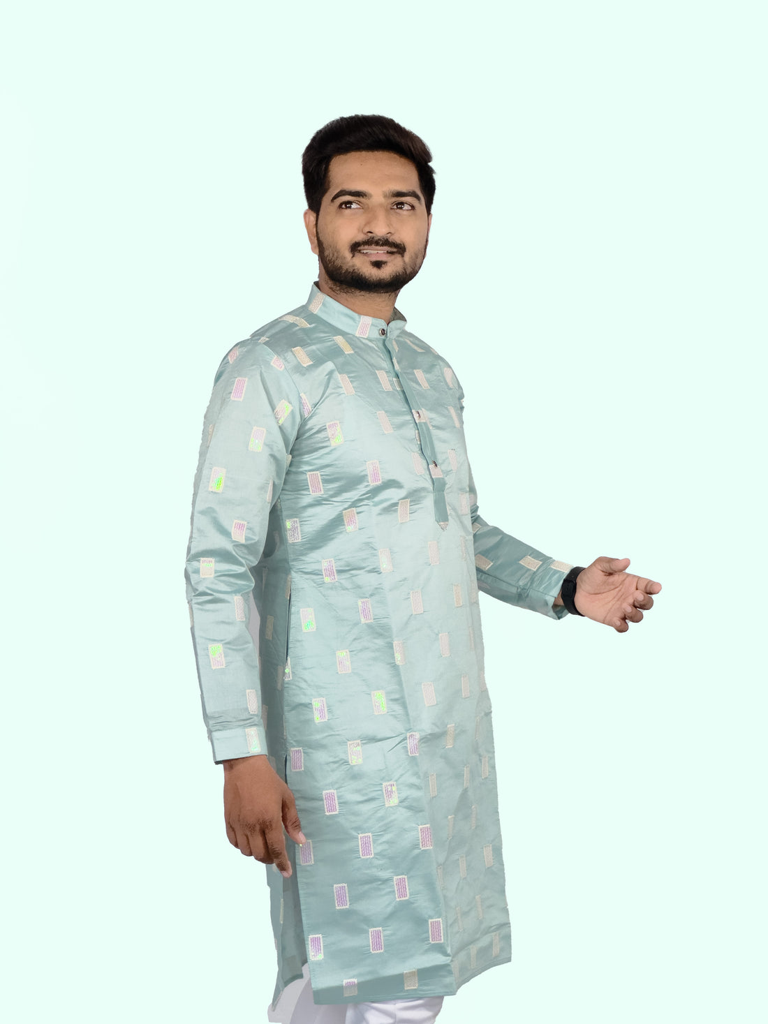 Elegant Embroidered Roman Silk Kurta