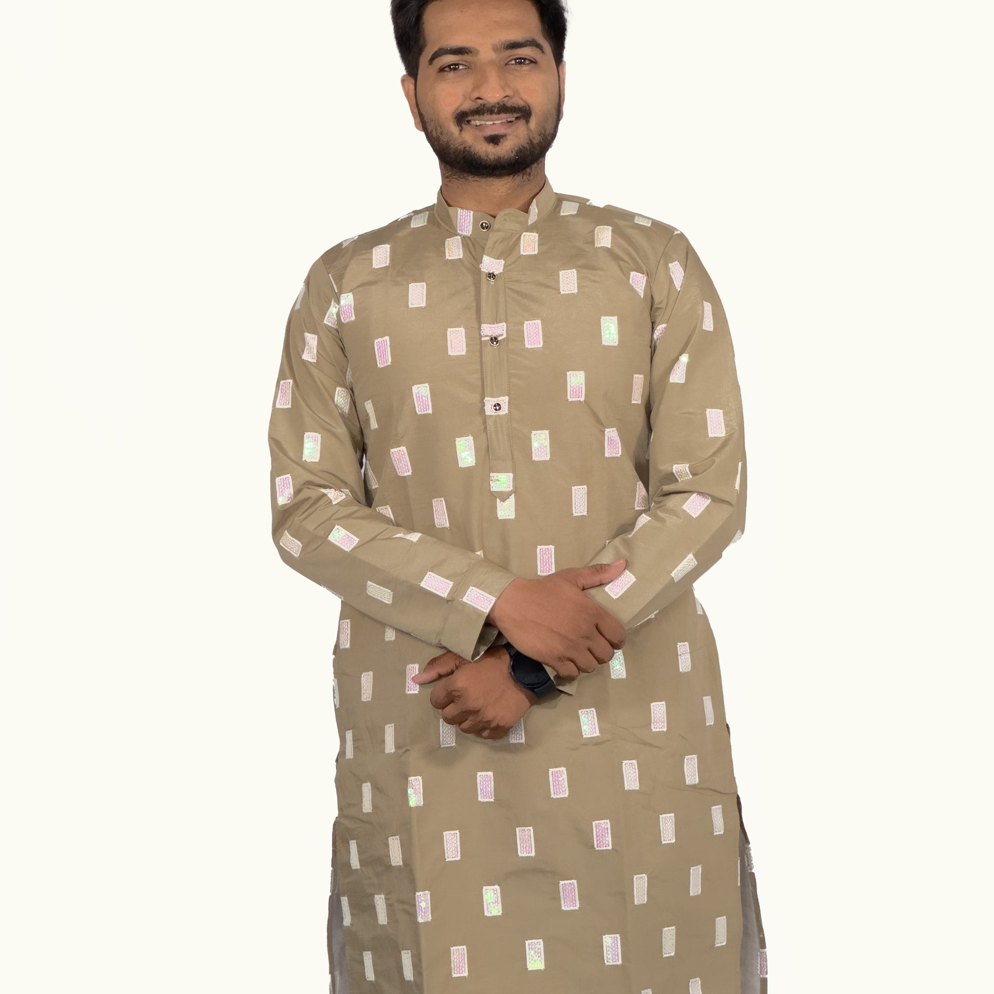 Elegant Embroidered Roman Silk Kurta