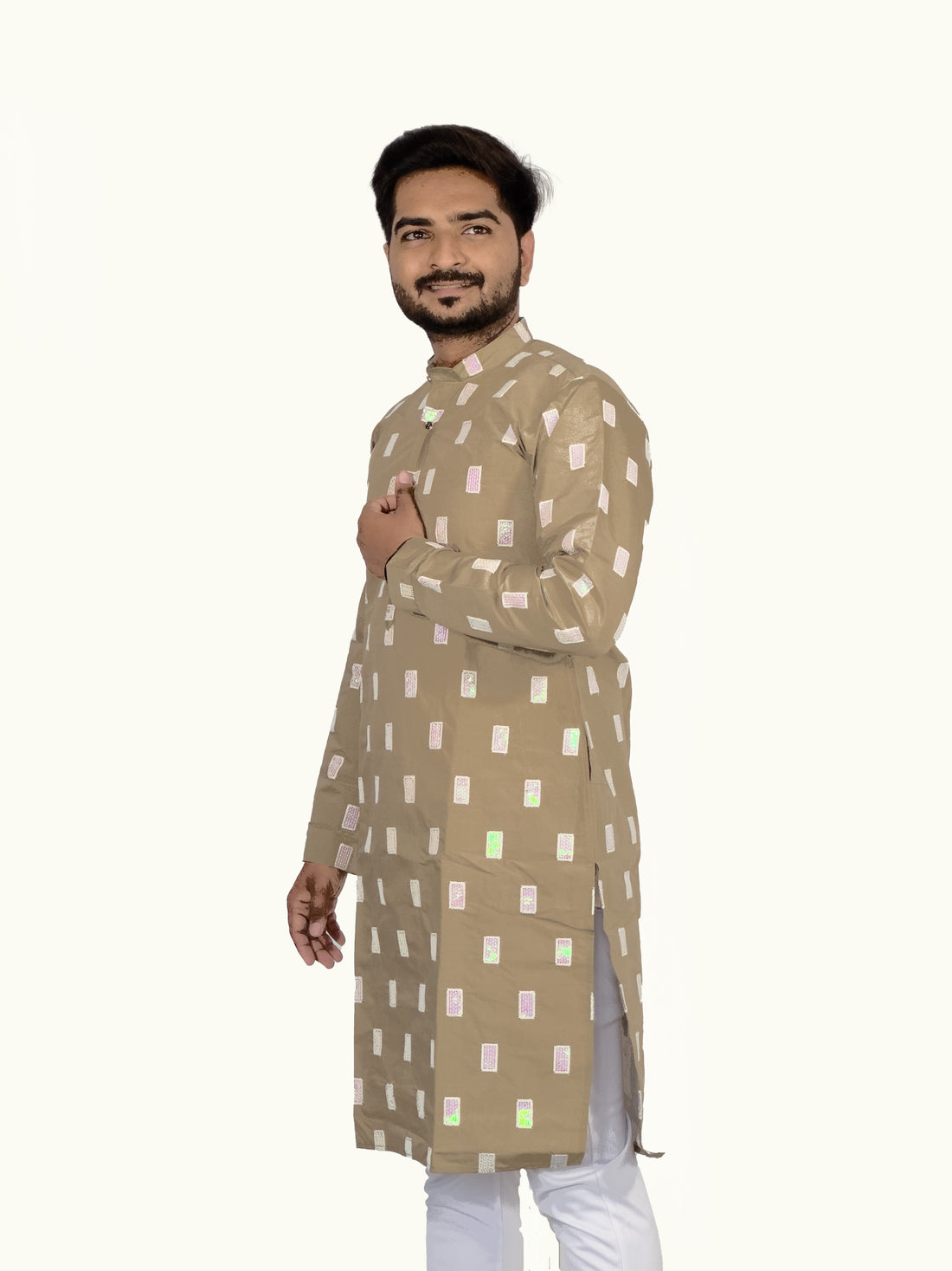 Elegant Embroidered Roman Silk Kurta