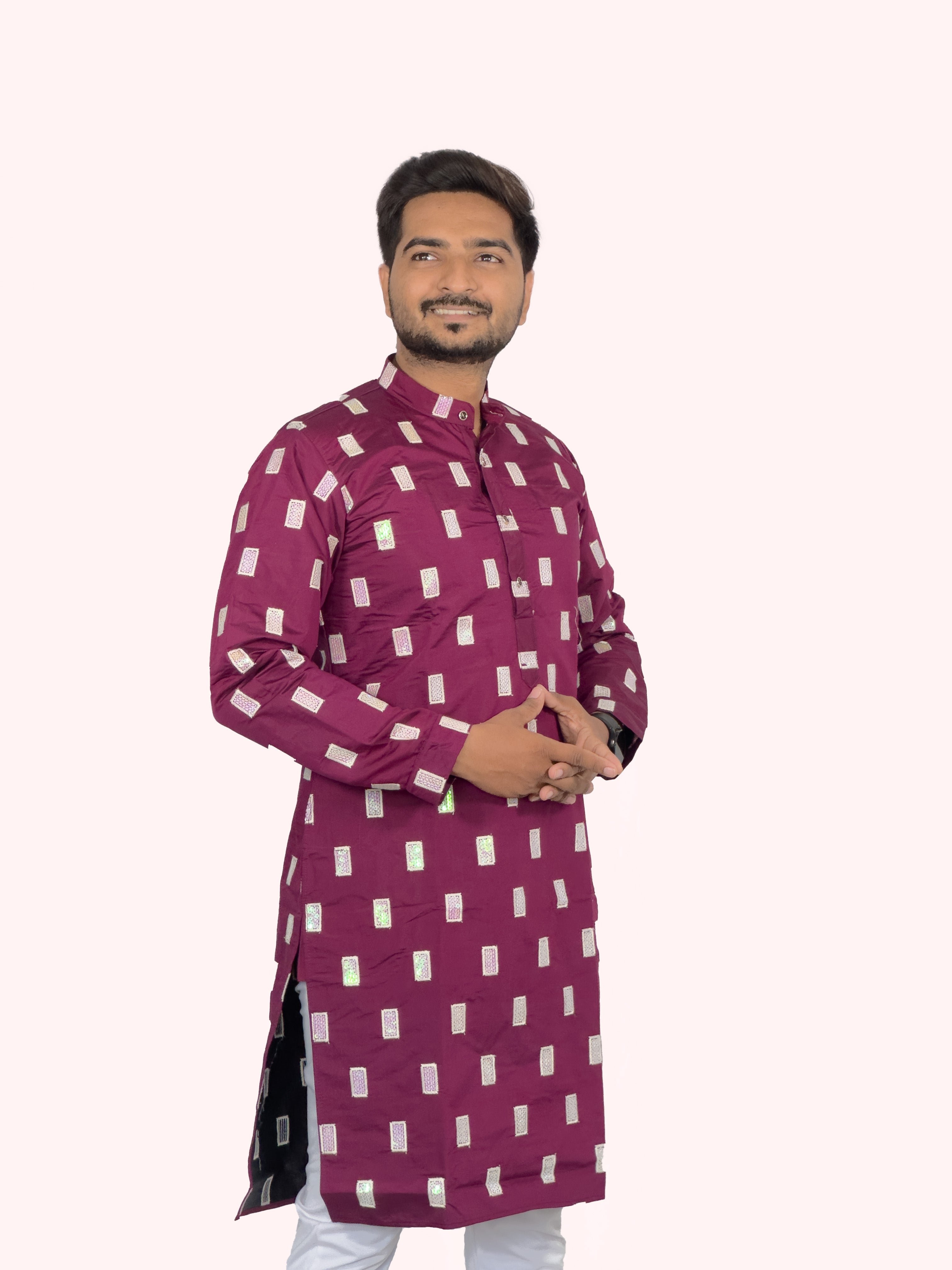 Elegant Embroidered Roman Silk Kurta