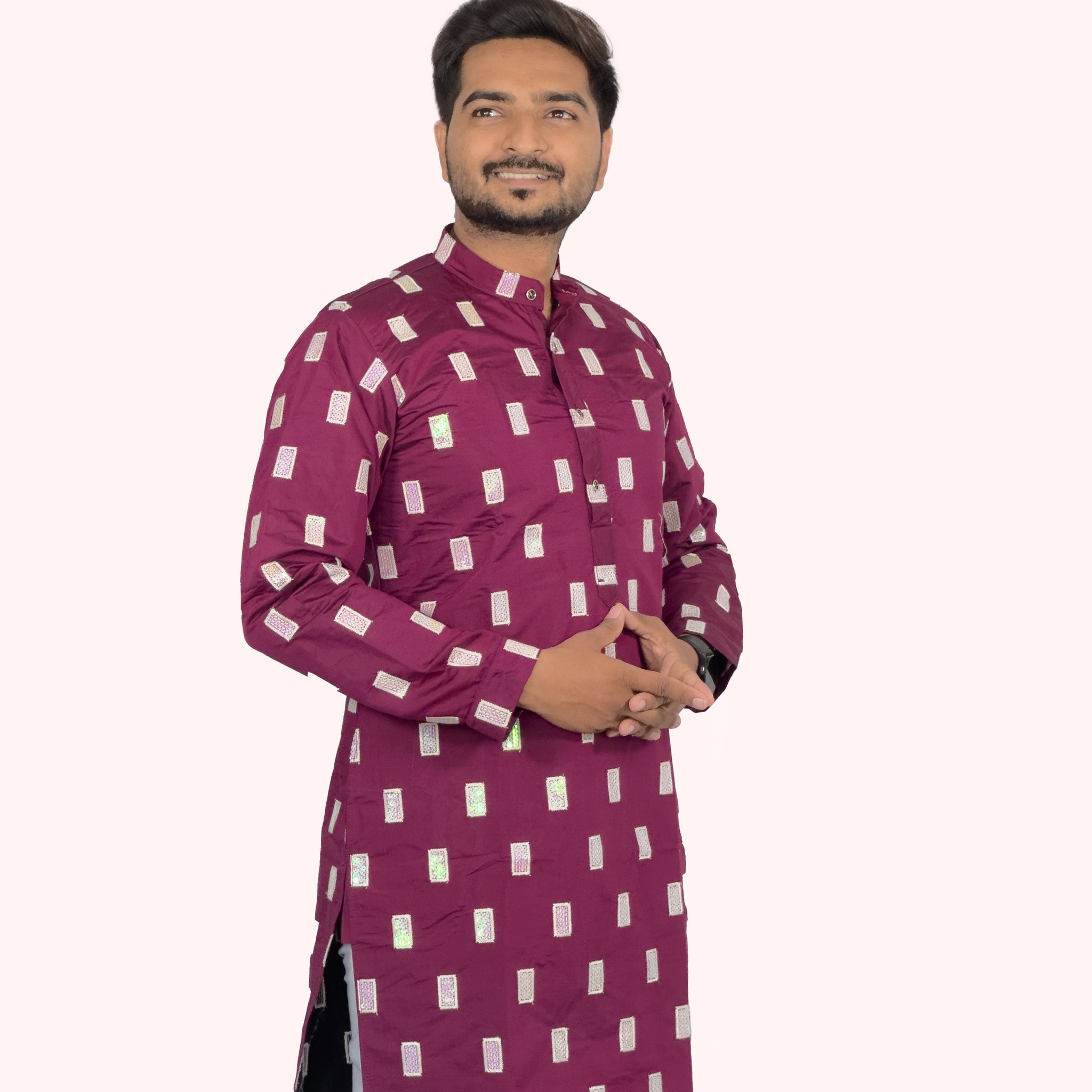 Elegant Embroidered Roman Silk Kurta