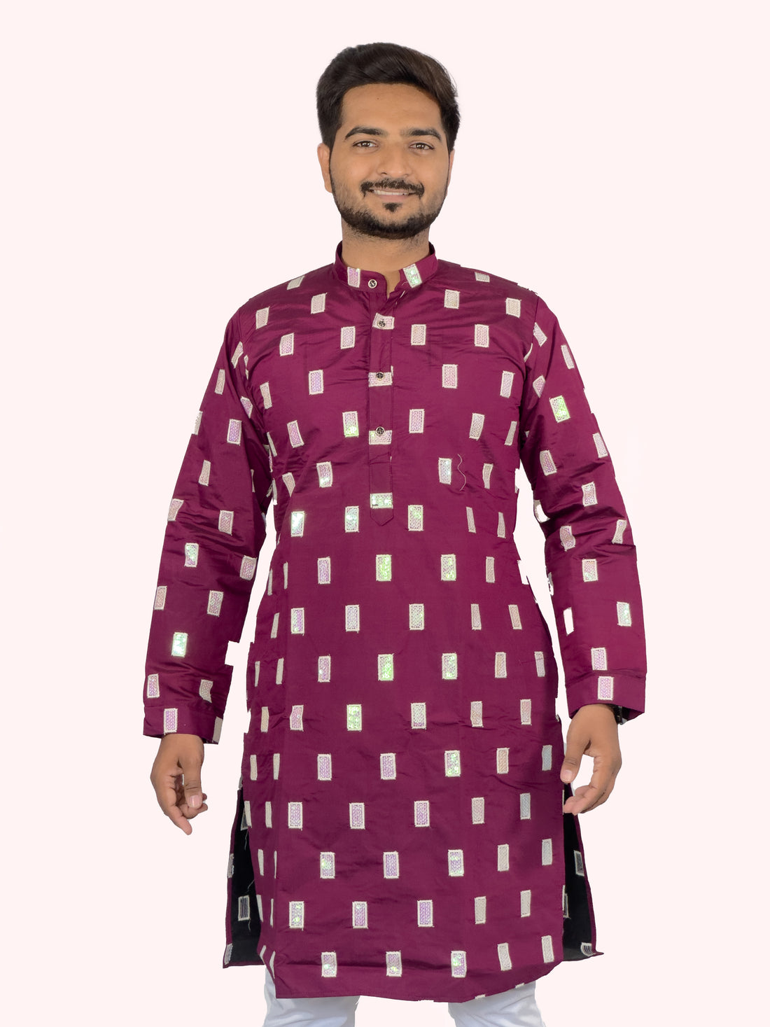 Elegant Embroidered Roman Silk Kurta