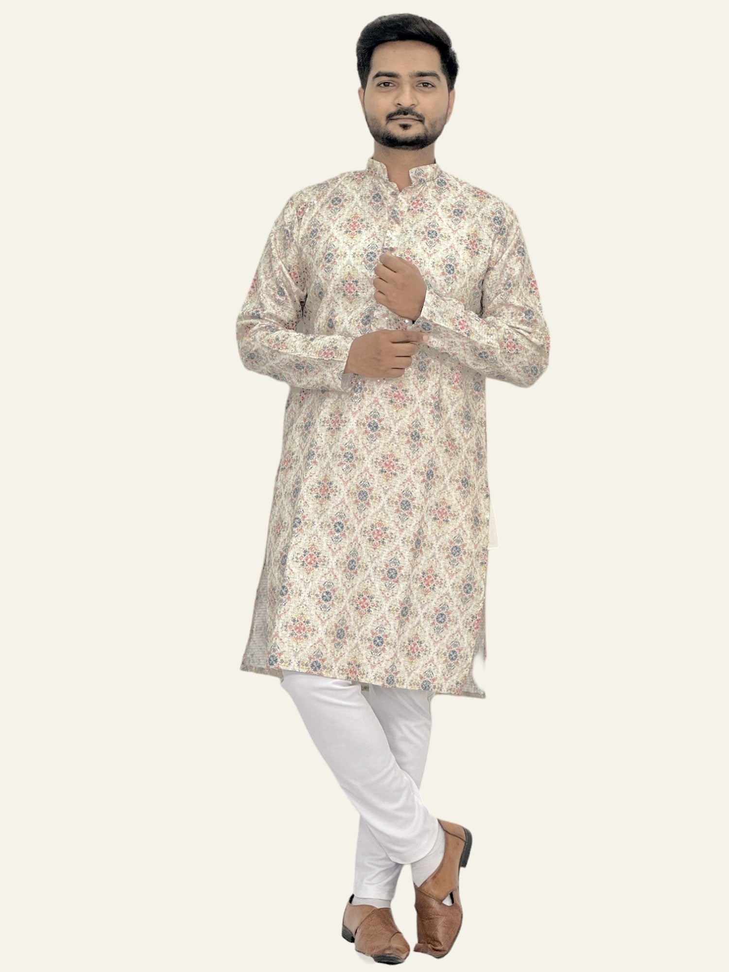 Cotton Kurta with Digital Print in Beige Colour.