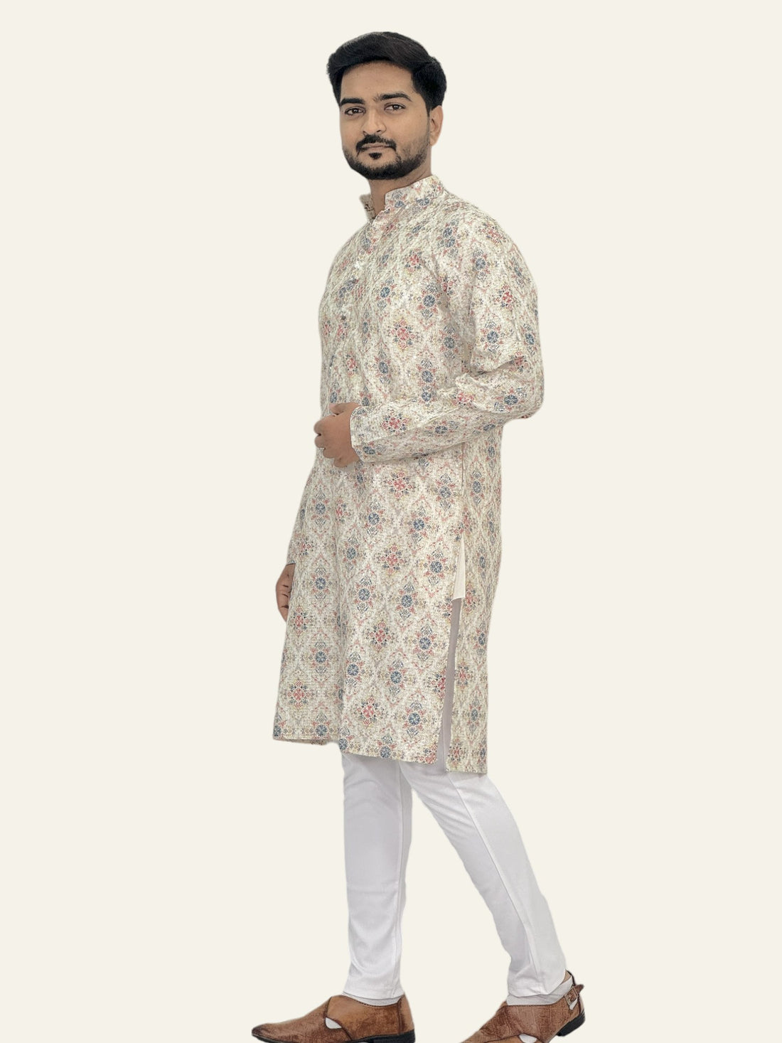 Cotton Kurta with Digital Print in Beige Colour.