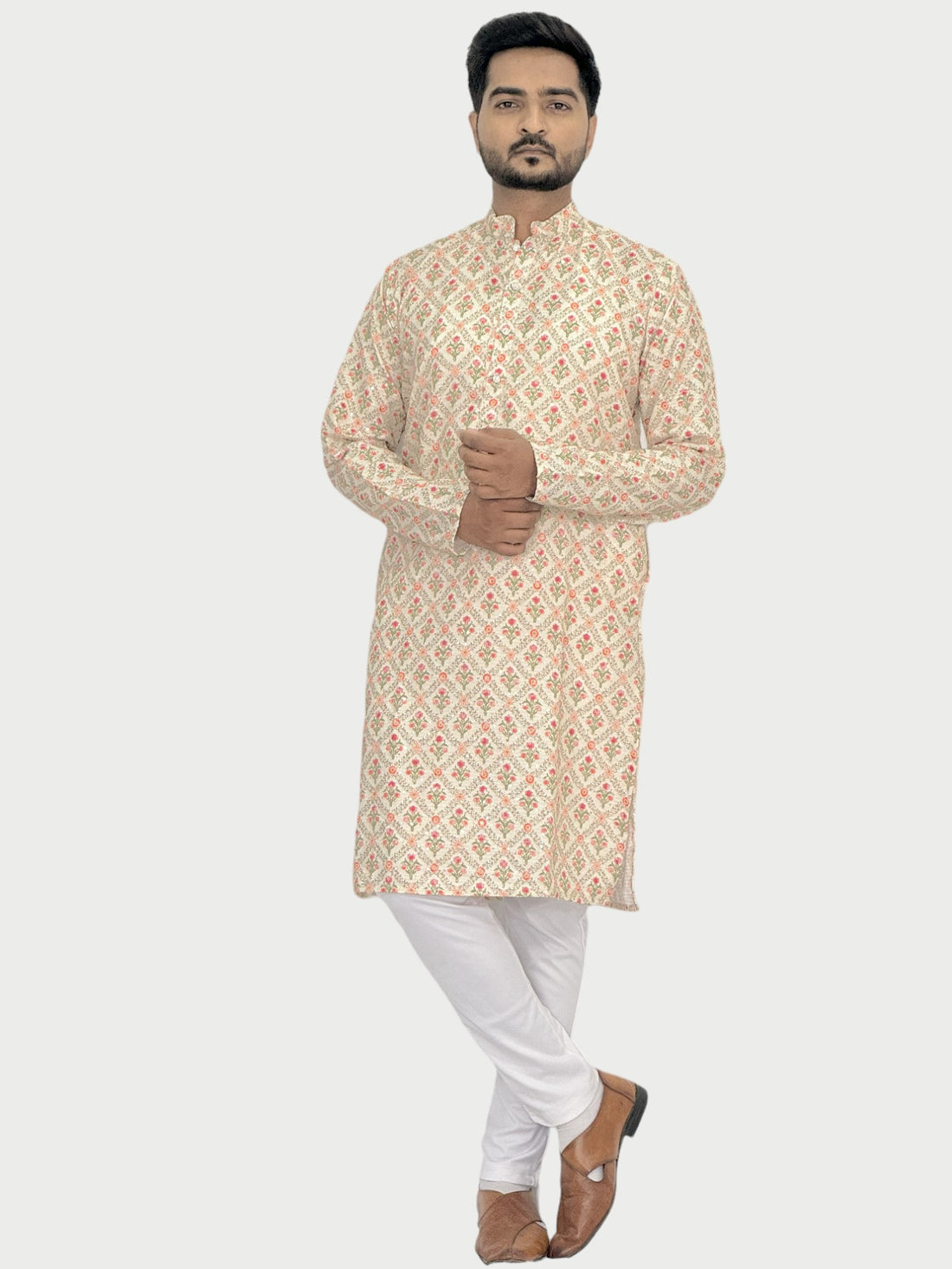 Cotton Kurta with Digital Print in Yellowish Orange.