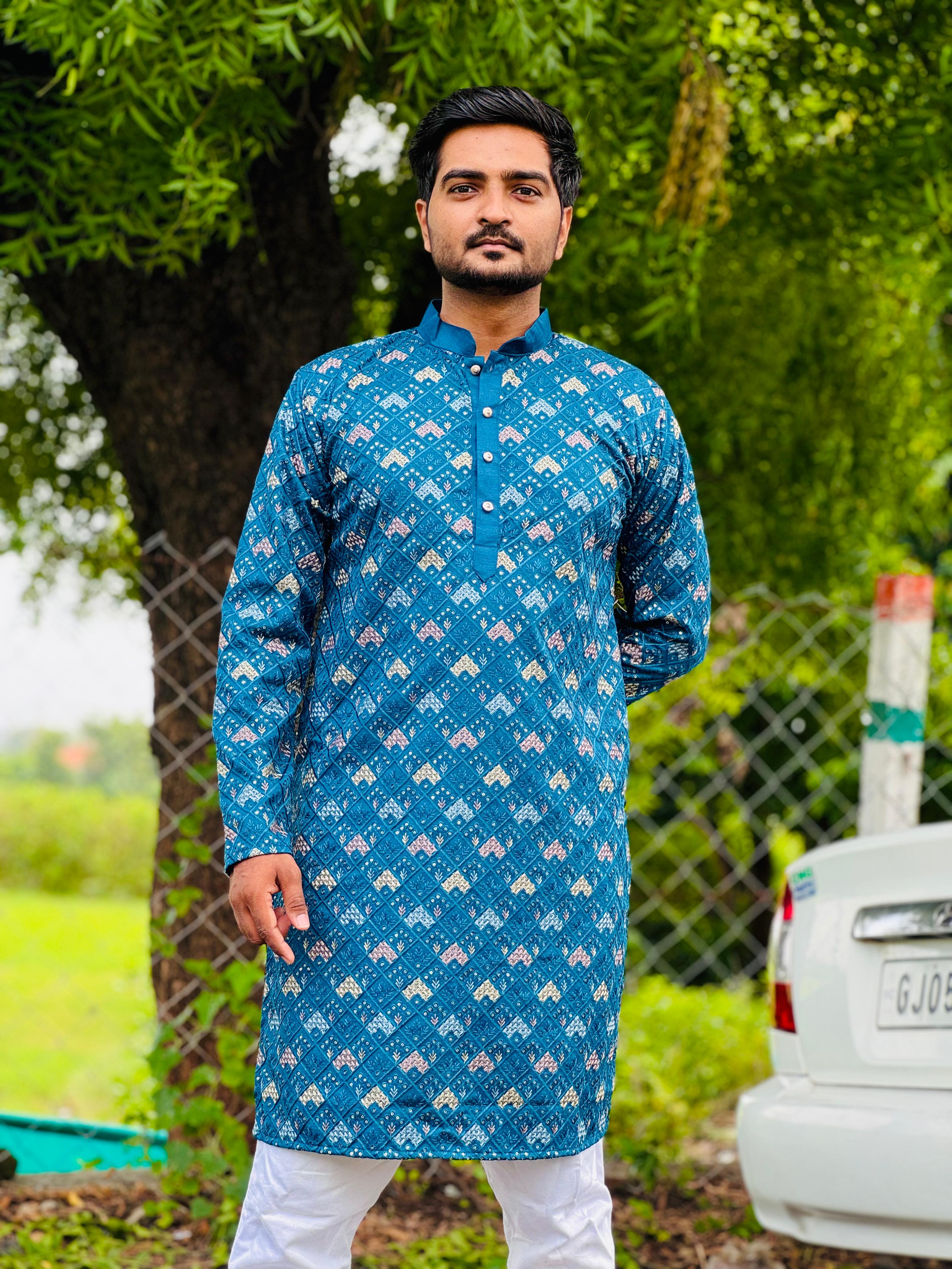 Embroidered Roman Silk Kurta