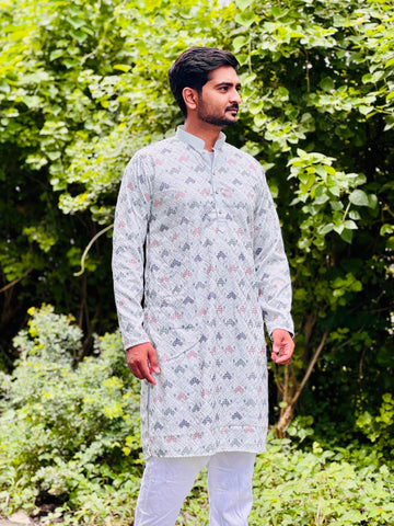 Embroidered Roman Silk Kurta